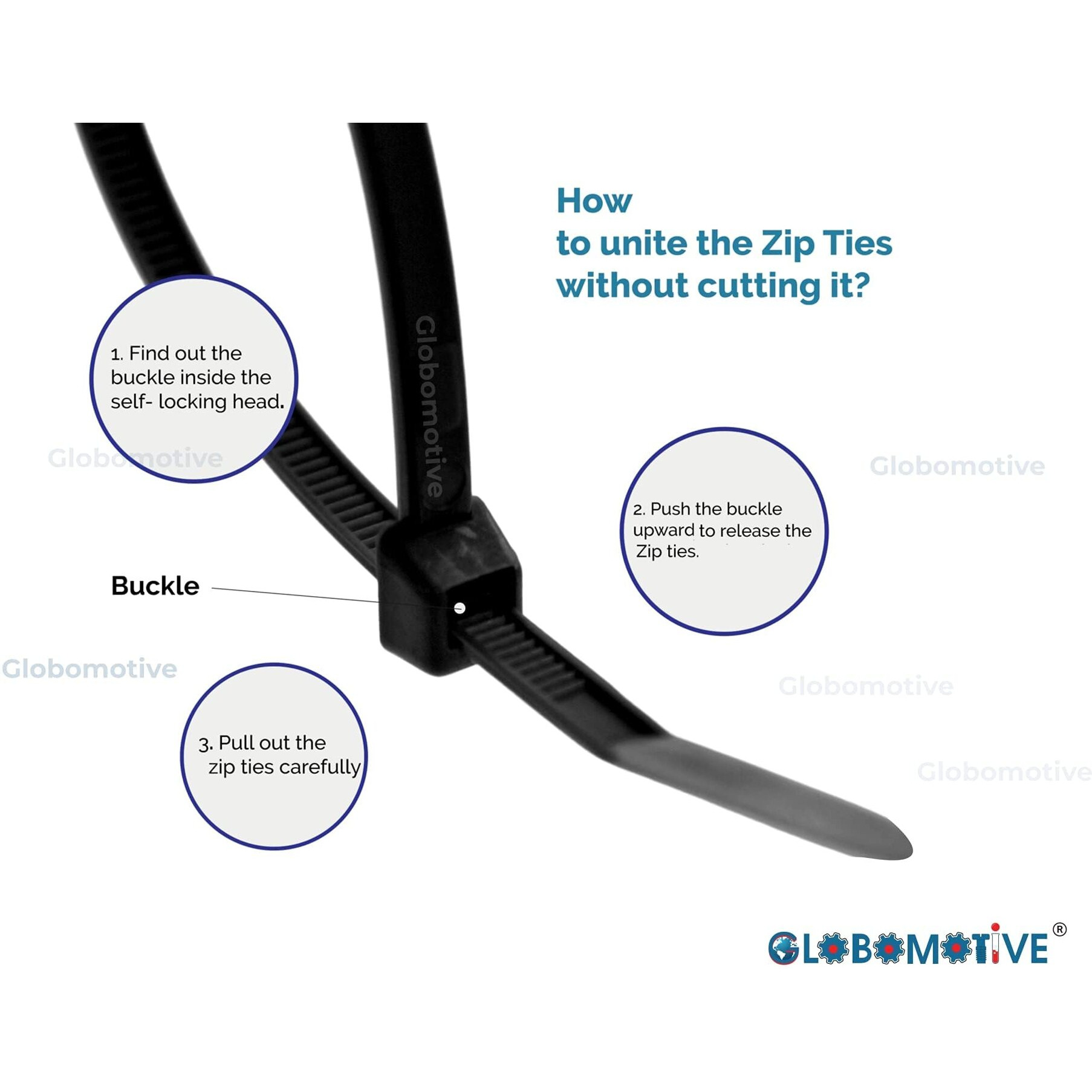 GLOBOMOTIVE Teeth Grip Nylon Self Locking Cable Ties, Black (350 mm x 4.8 mm,14 inch, Pack of 100) - Heavy Duty Strong Zip Wire Fastener Organizer Tie