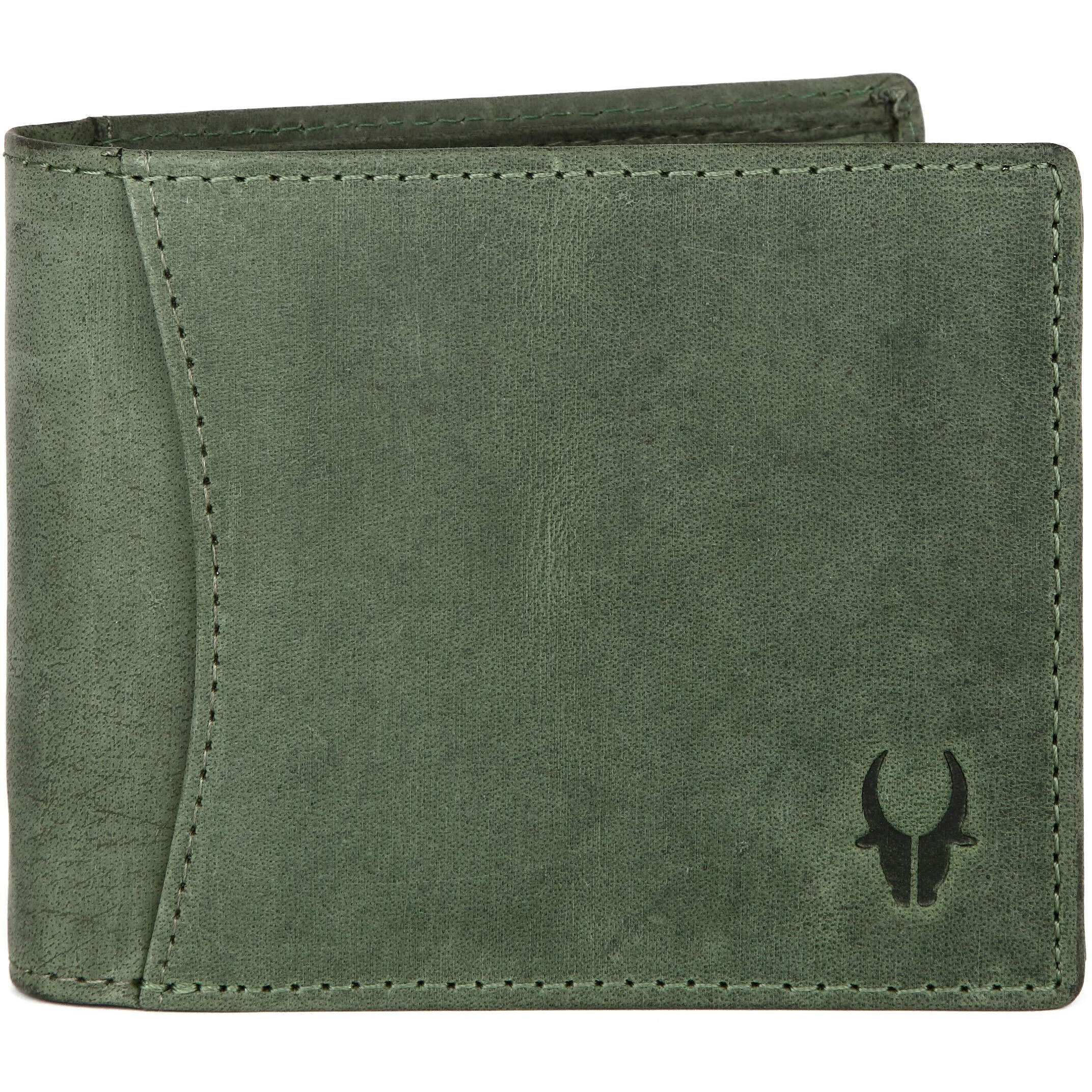 WildHorn RFID Protected Leather Wallets for Men I 9 Card Slots I 2 Currency & 2 Secret Compartments I 1 Zipper & 3 Id Card Windows, Green