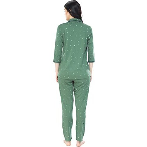 ZEYO Women s Cotton Star Printed Green Pajama Set Night Suit Set Of Shirt & Pyjama 5271, Small