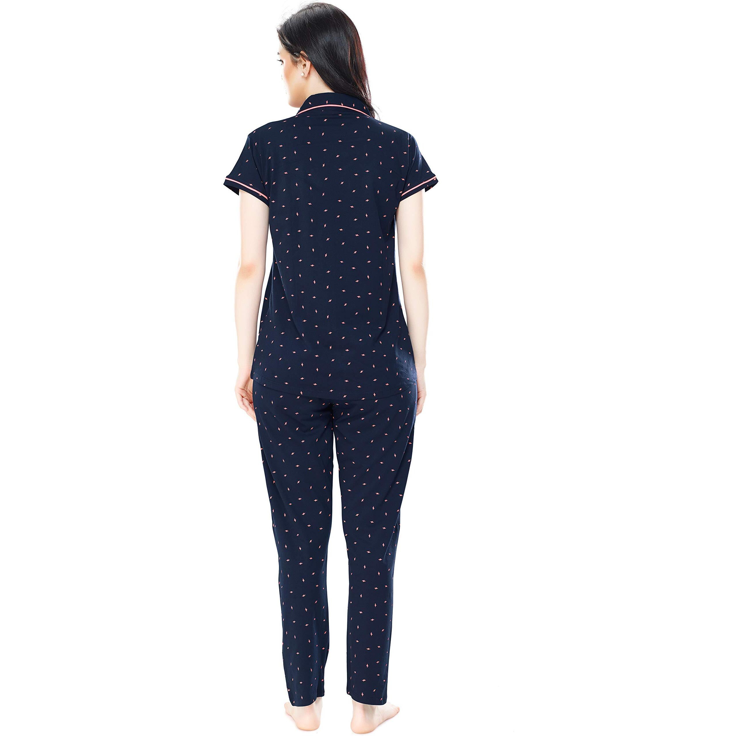 ZEYO Women s Cotton Flash Printed Navy Blue Pajama Set/ Night Suit Set Of Shirt & Pyjama 5251