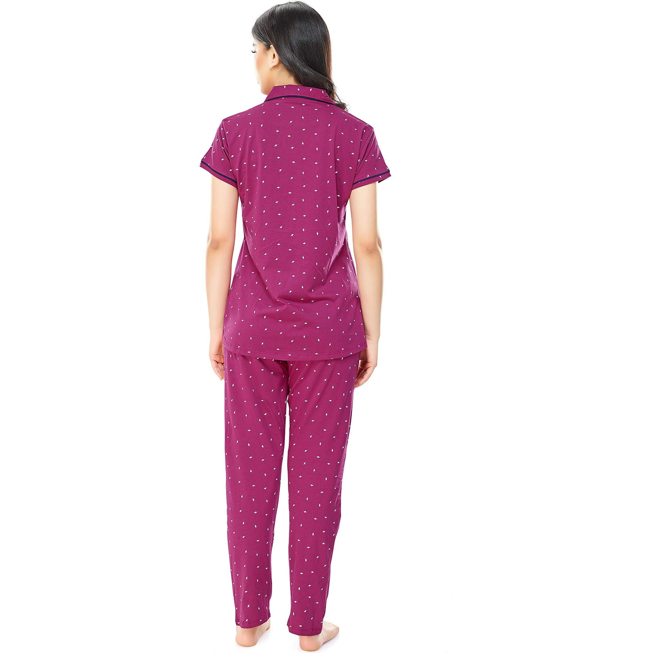 ZEYO Women s Cotton Flash Printed Wine Night Suit Set Of Shirt & Pajama Set 5251