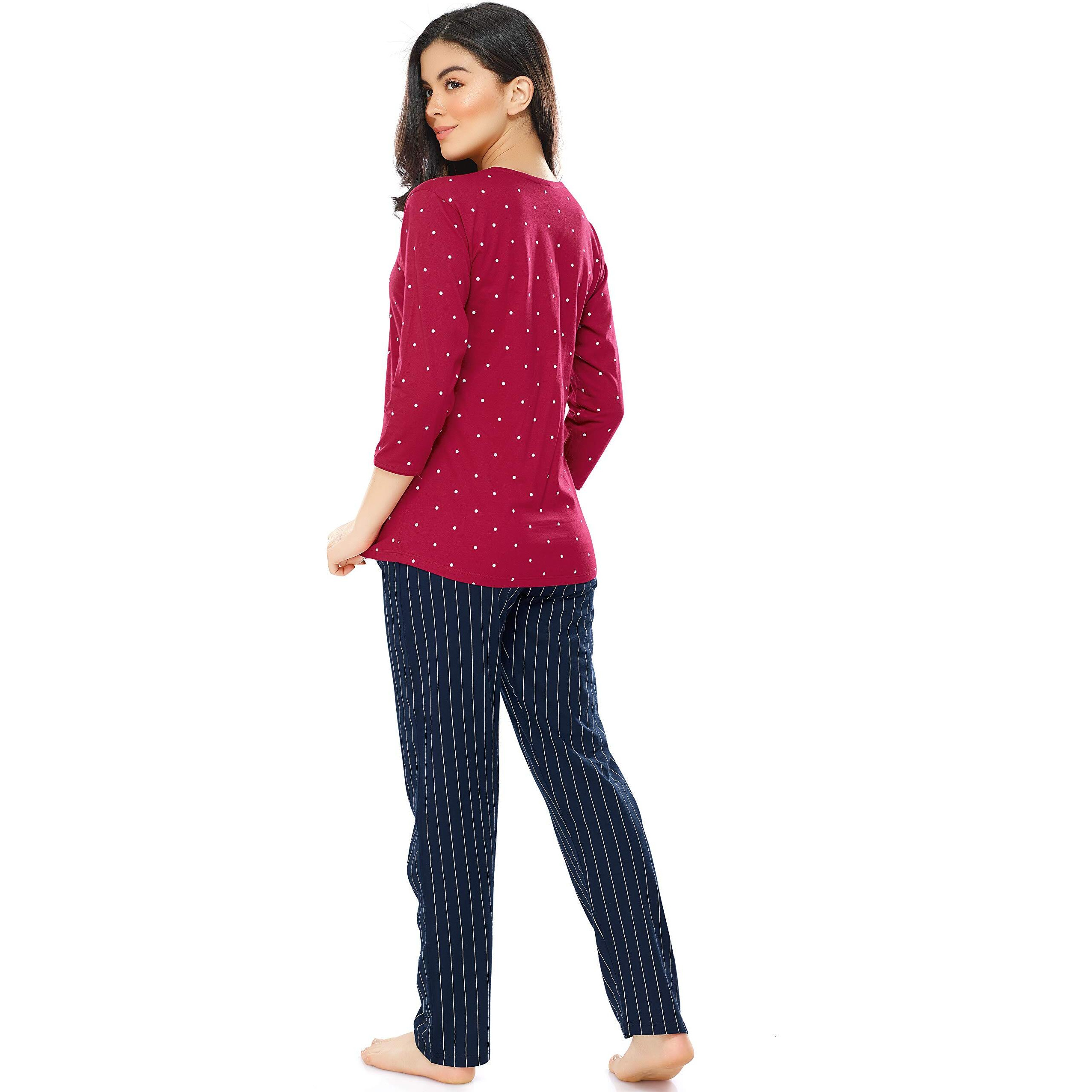 ZEYO Women s Cotton Dot Printed Red Night Suit Set Of Top & Pajama Set 5282