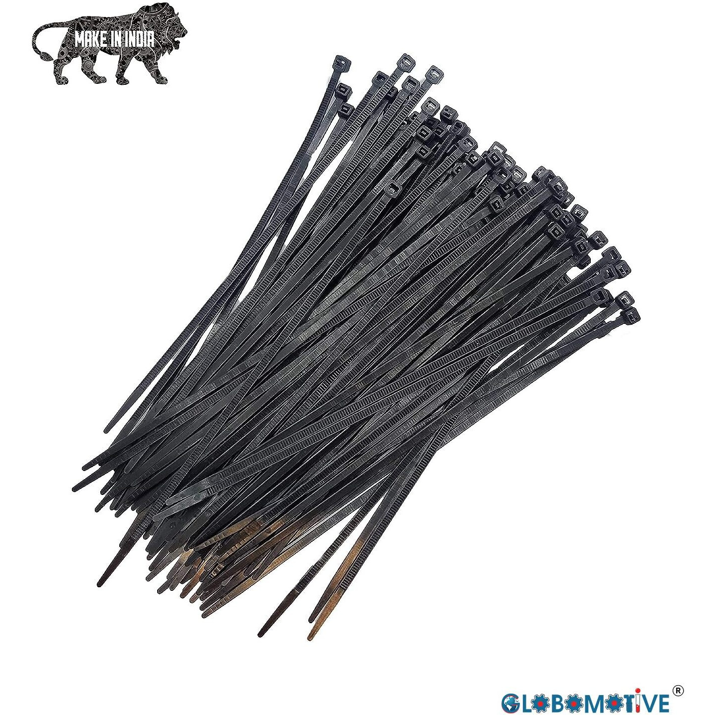 GLOBOMOTIVE Teeth Grip Nylon Self Locking Cable Ties, Combo Pack of 250 (Mix Sizes, Black) - Heavy Duty Strong Zip Wire Fastener Organizer Tie