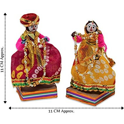 JH Gallery Handmade Recycled Material Rajasthani Dulha Dulhan Decorative Figurines for Home Dcor/Furnishing/Gifting Idol (Multicolour, 11 x 11 cm)