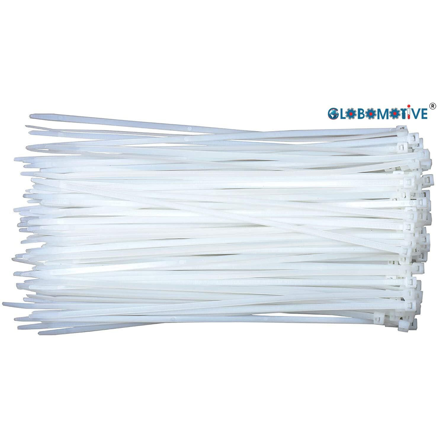 GLOBOMOTIVE Teeth Grip Nylon Self Locking Cable Ties, White (300 mm x 4.8 mm,12 inch, Pack of 100) - Heavy Duty Strong Zip Wire Fastener Organizer Tie