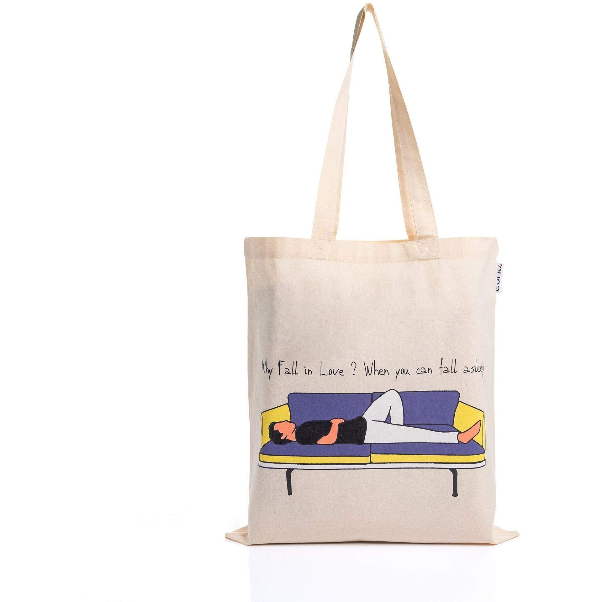 Amazon Brand - Eono, 100% Cotton Tote, Pack of 1, Reusable Tote Bags For Women, Shopping Bag For Grocery,Vegetable Bags For Market, Aesthetic Office Bag For Women, Bag For Women College Stylish-Asleep