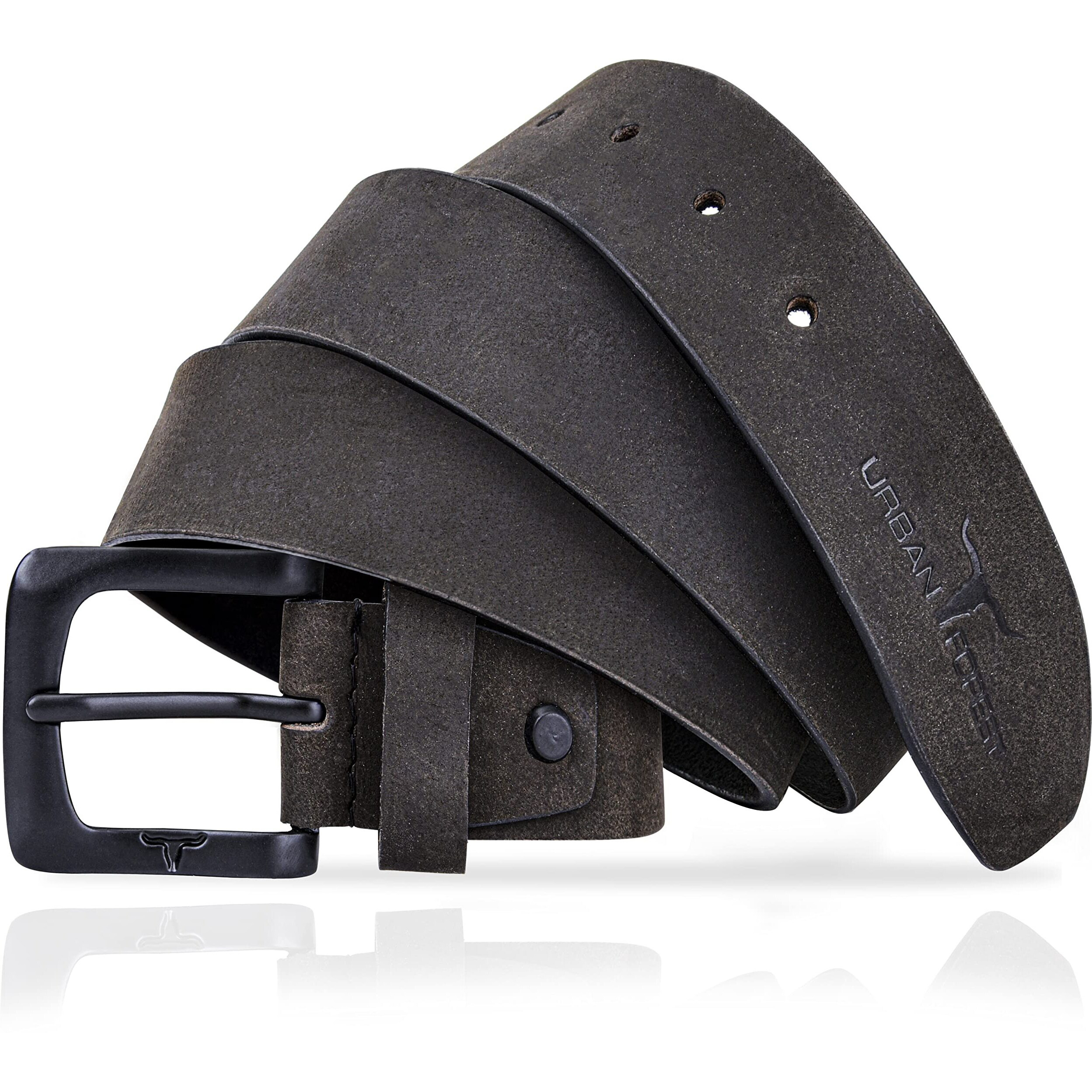URBAN FOREST Dark Grey Casual Leather Belt with Matte Black Buckle for Men