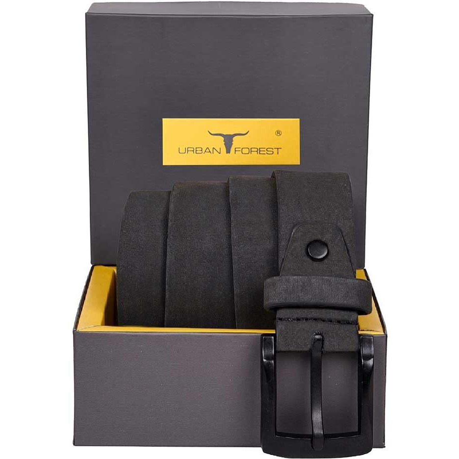 URBAN FOREST Dark Grey Casual Leather Belt with Matte Black Buckle for Men