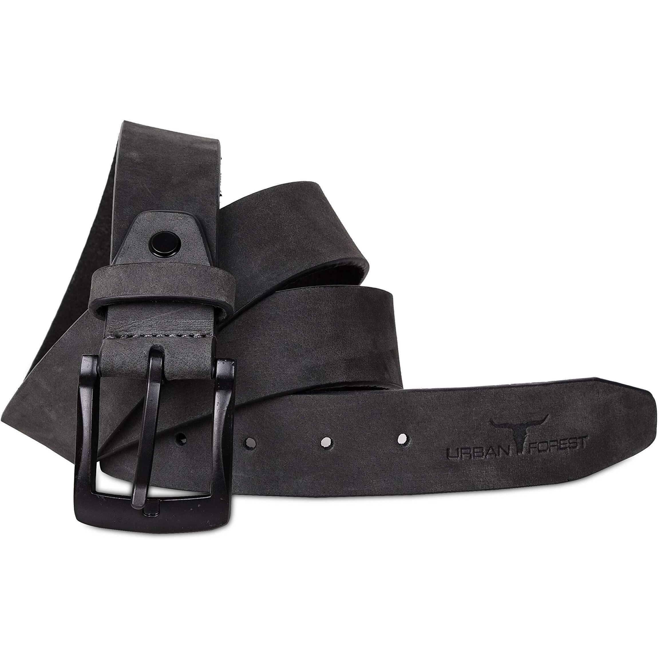 URBAN FOREST Dark Grey Casual Leather Belt with Matte Black Buckle for Men