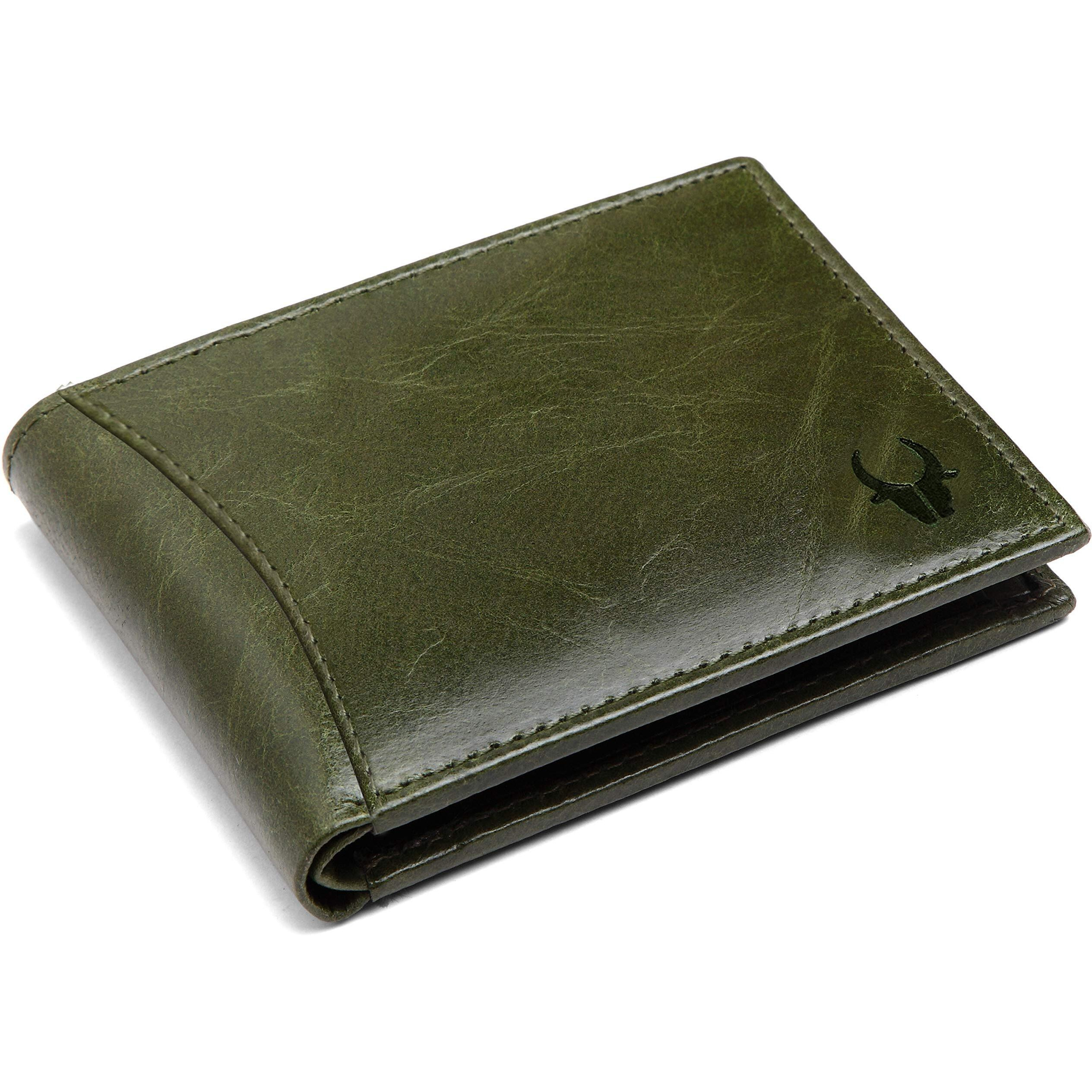 WildHorn RFID Protected Leather Wallet for Men, Green