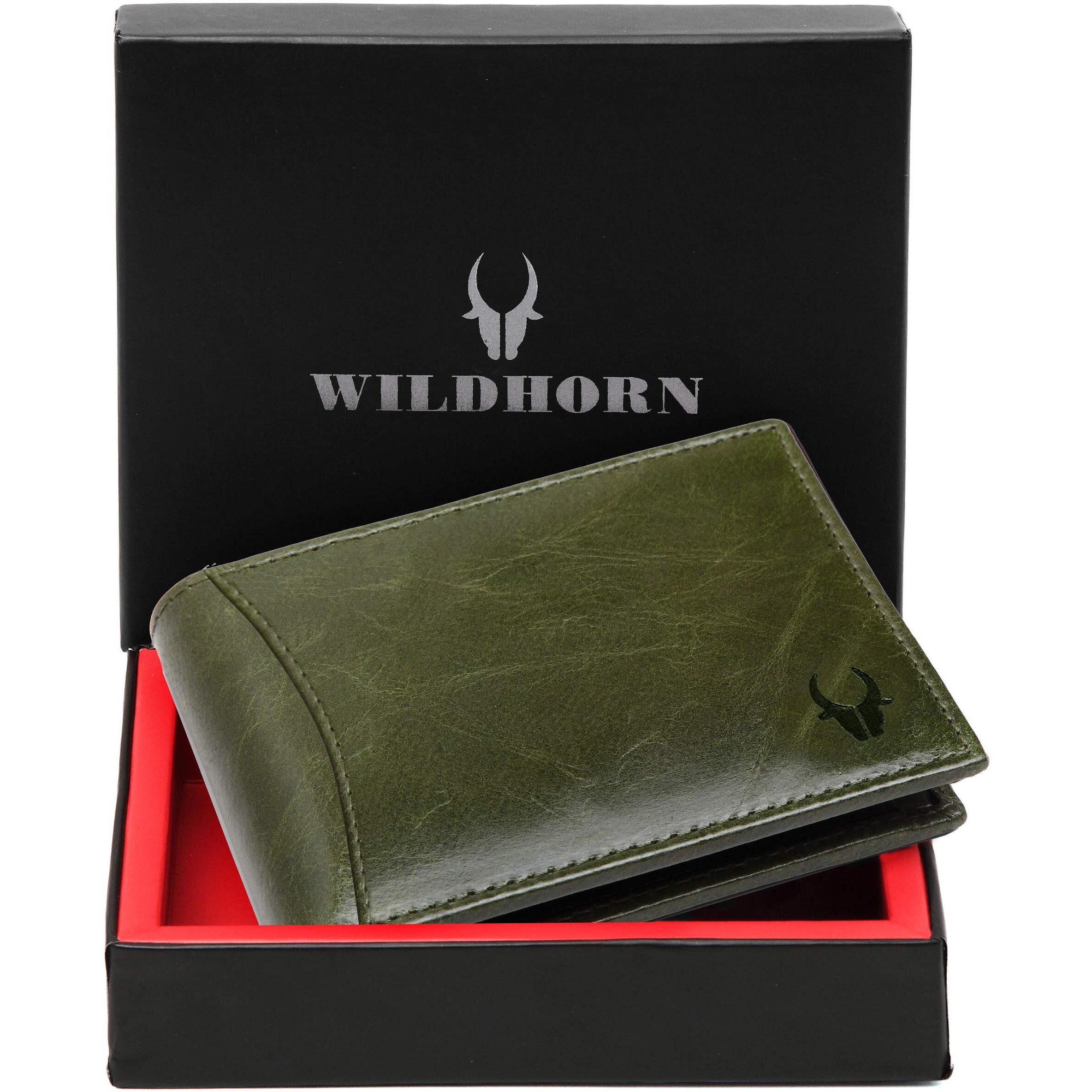 WildHorn RFID Protected Leather Wallet for Men, Green