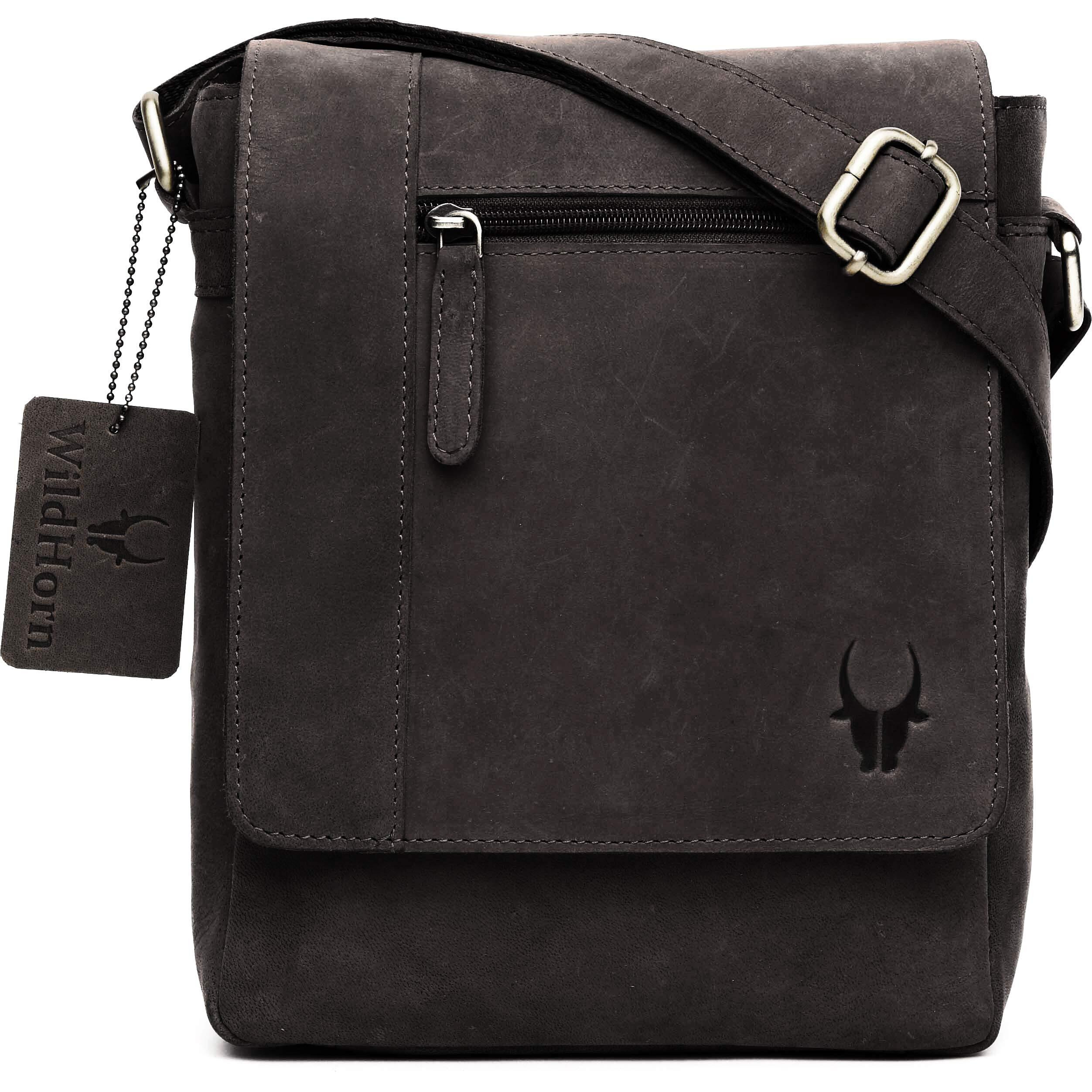 WildHorn Leather Sling Messenger Bag for Men I Multipurpose Crossbody Bag I Travel Bag with Adjustable Strap I IDIMENSION L- 8 inch H- 10.5 inch W- 2.75 inch