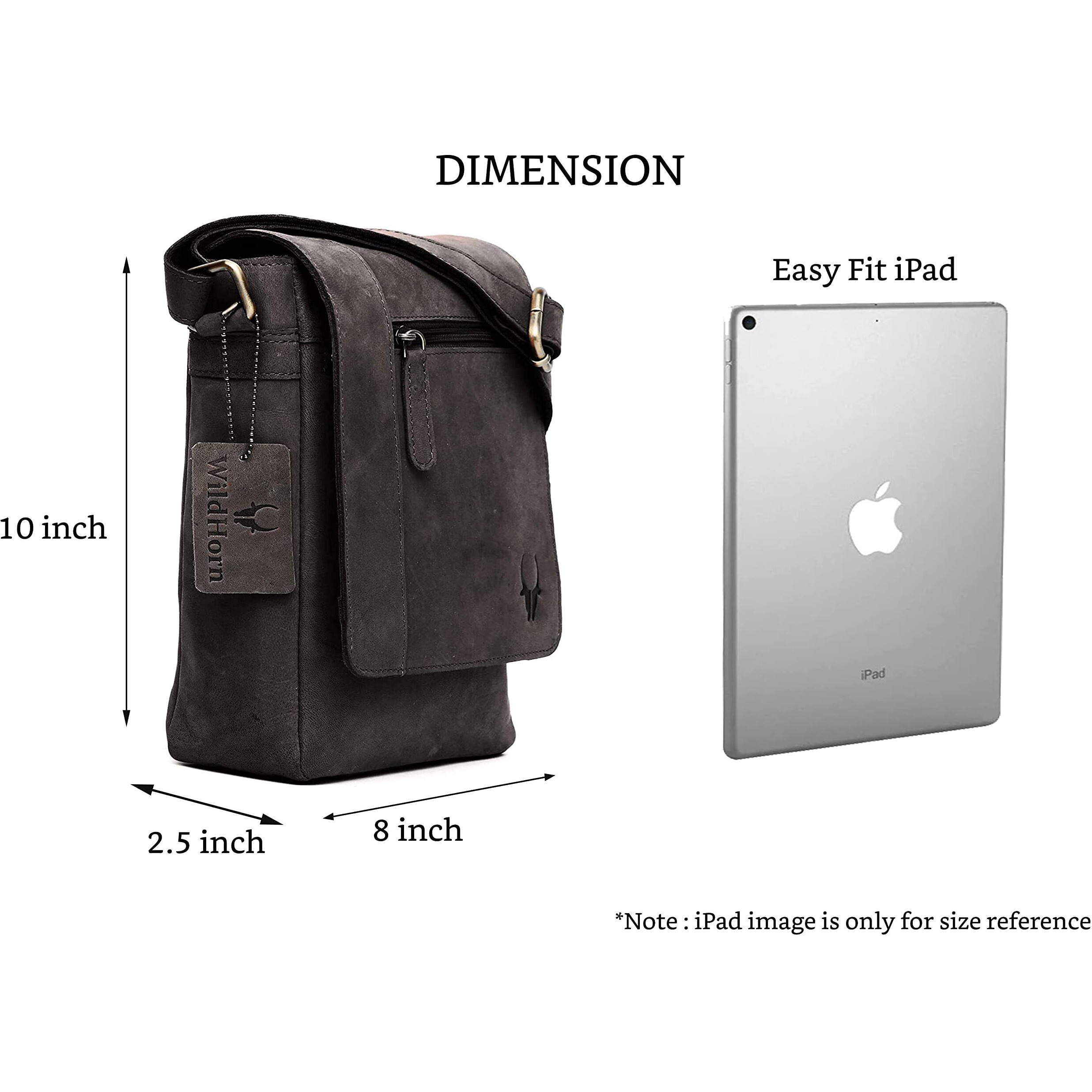 WildHorn Leather Sling Messenger Bag for Men I Multipurpose Crossbody Bag I Travel Bag with Adjustable Strap I IDIMENSION L- 8 inch H- 10.5 inch W- 2.75 inch