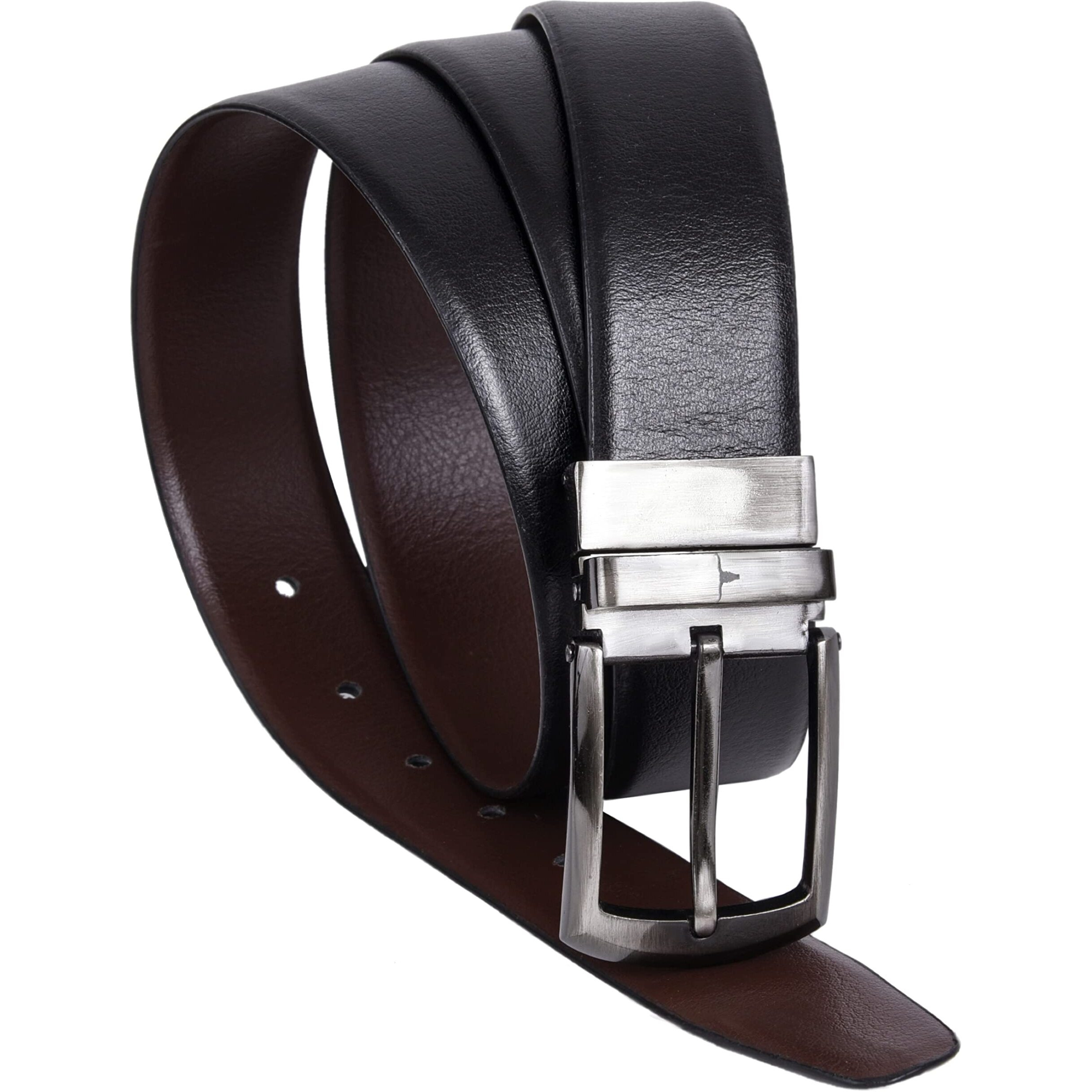 URBAN FOREST Andrew Black/Brown Formal Reversible Leather Belt for Men