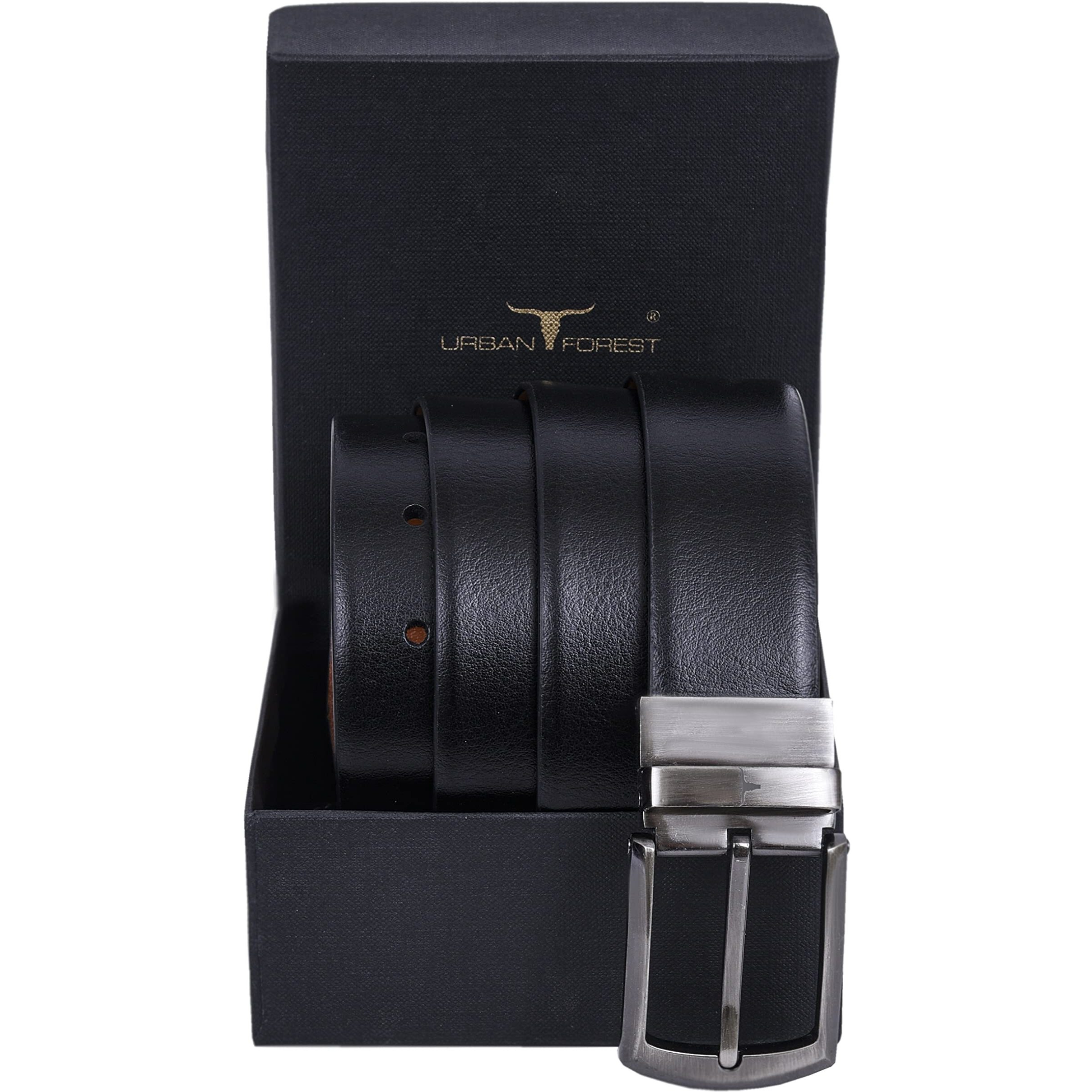 URBAN FOREST Andrew Black/Brown Formal Reversible Leather Belt for Men