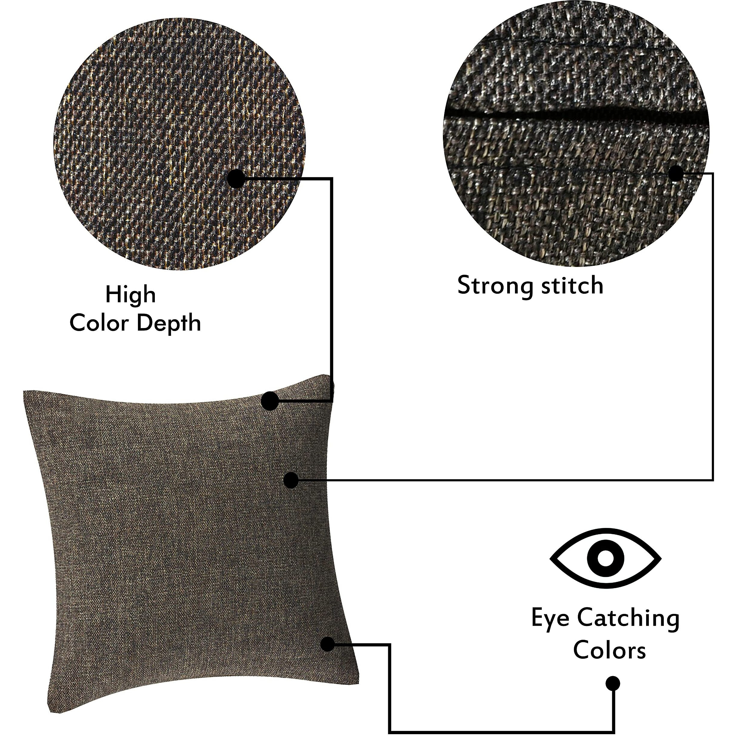 Yellow Weaves Jute Texture Cushion Covers, 16 X 16 Inches, Brown, Set of 5, 250 TC