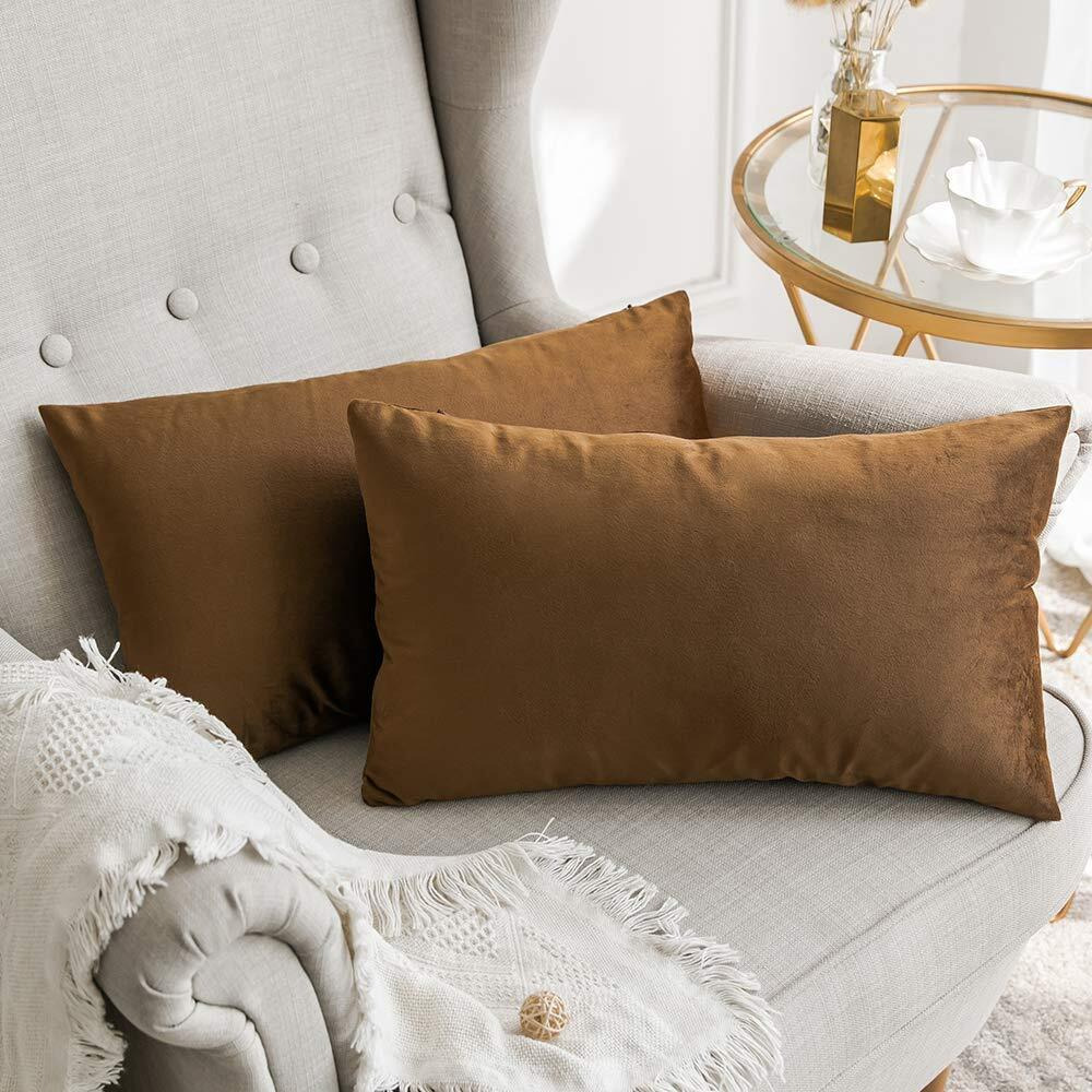Khooti Rectangular Velvet Cushion Cover, 12x20 (Brown)(Pack of 1)