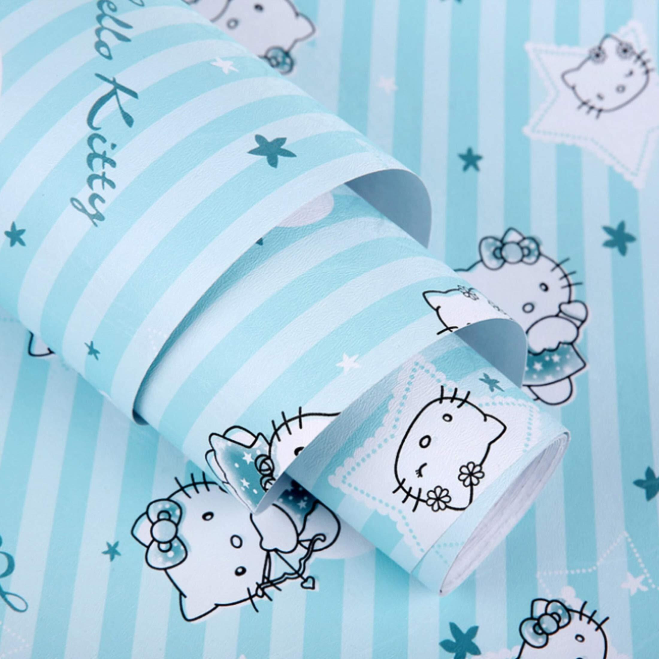 Wolpin Wall Stickers Wallpaper for Kids Room (45 x 500 cm) Cute Cats Girls Boys Bedroom Baby Decoration Wardrobe Furniture Decoration Self Adhesive Waterproof DIY, Crazy Blue