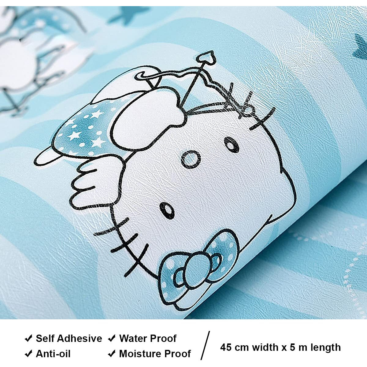 Wolpin Wall Stickers Wallpaper for Kids Room (45 x 500 cm) Cute Cats Girls Boys Bedroom Baby Decoration Wardrobe Furniture Decoration Self Adhesive Waterproof DIY, Crazy Blue