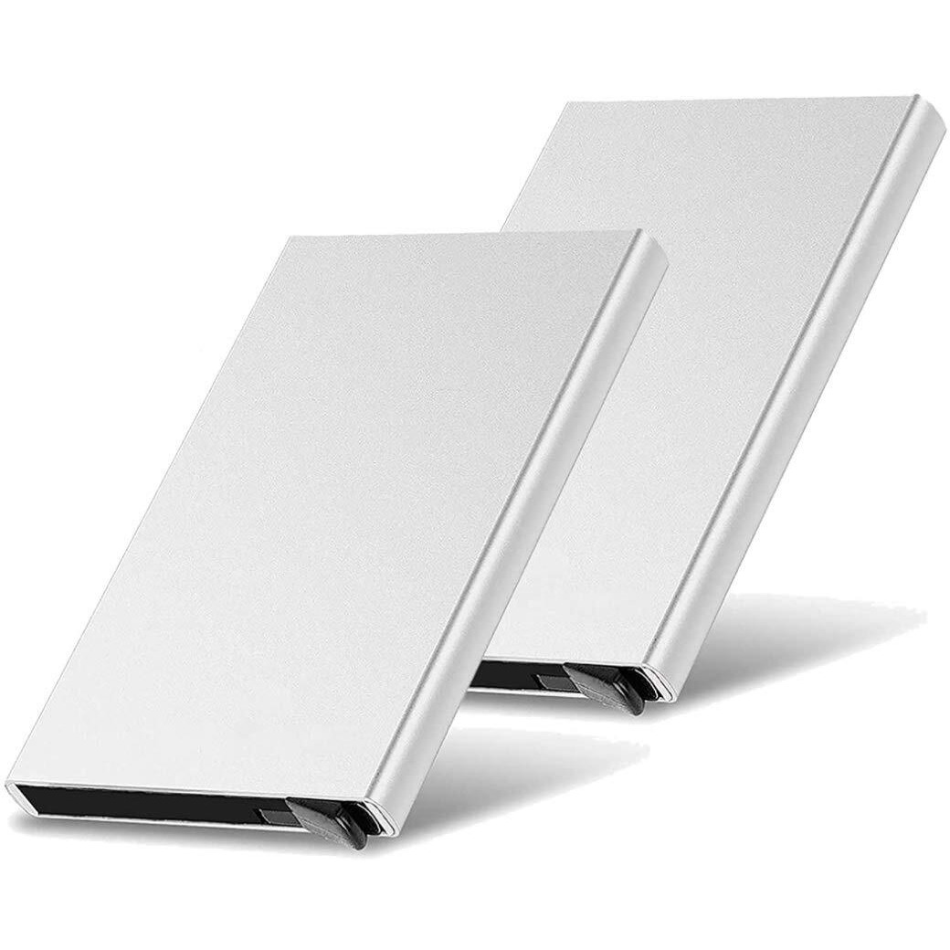 VOGARD Men s Aluminium Metal RFID Protected Smart Pop Up Wallet | 8 Card Slots (06 Silver Pack 2)