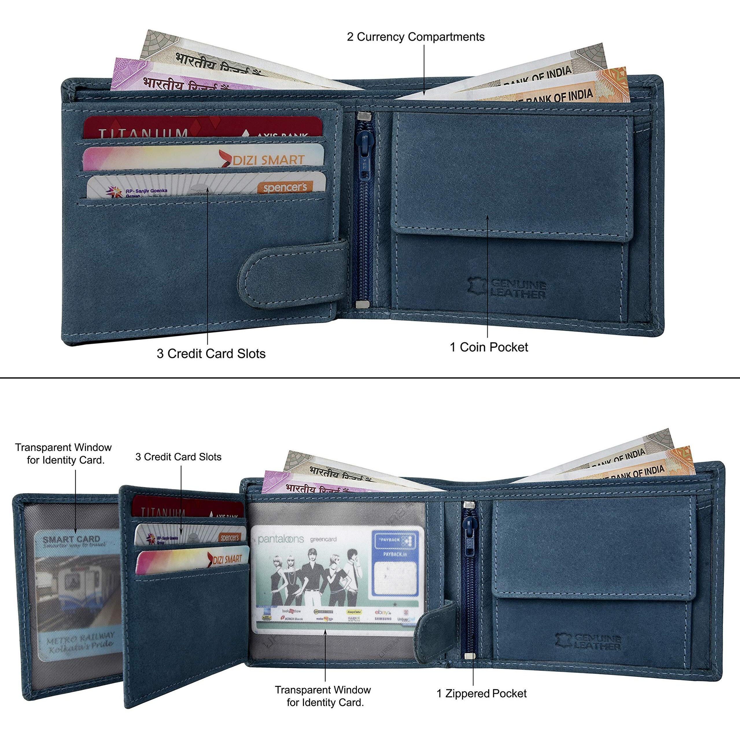 URBAN FOREST Zeke Vintage Blue Leather Wallet & Casual Grey Leather Belt Combo Gift Set for Men