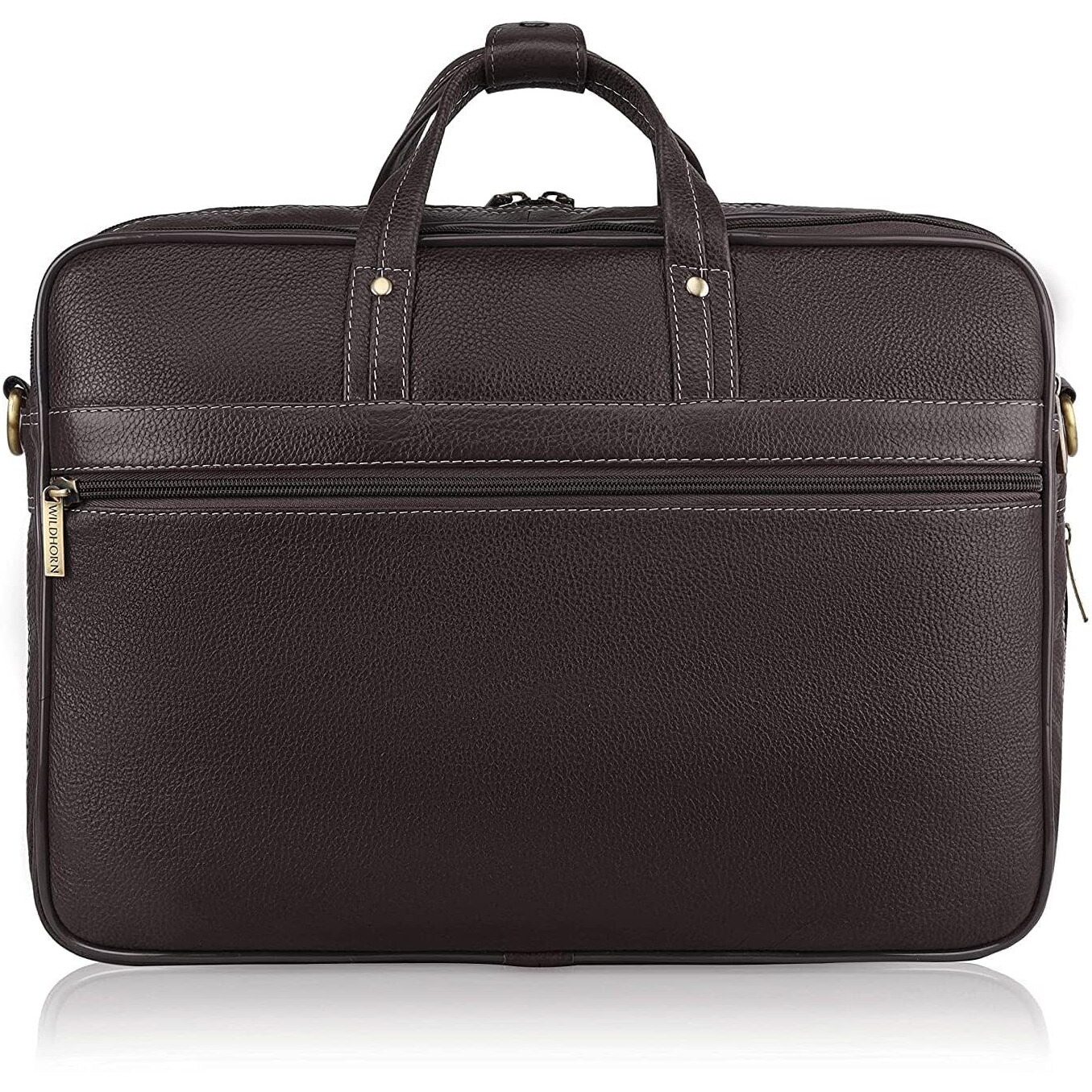 WildHorn Leather 15.5 Inch Laptop Messenger Bag for Men I Padded Laptop Compartment I Carry Handles with Adjustable Strap I Extra Zip Compartments I Dimension  L-15.5 Inch W-4 Inch H-11 Inch, Brown