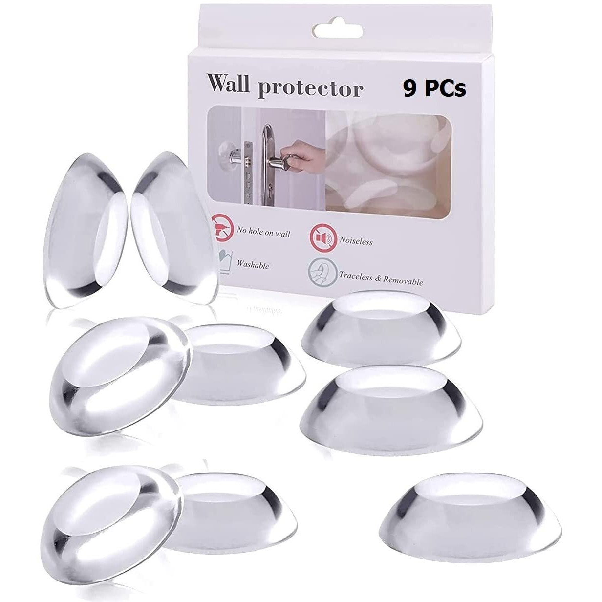 HSR Door Knob Wall Protector 9Pcs Transparent Round Silicone Door Handle Bumper for Doorknobs, Headboard, Refrigerator Door, Cabinets