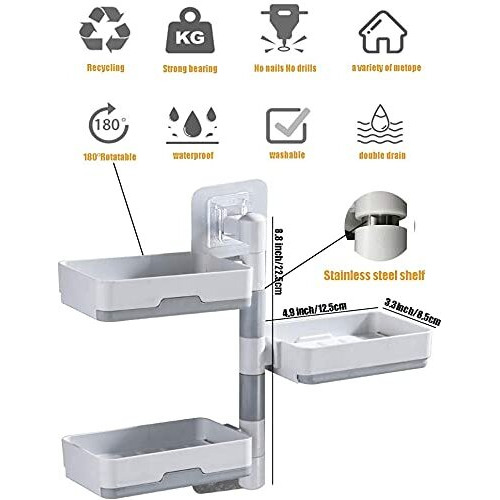 Zollyss Super Powerful Self-Adhesive 3 Layer Soap Dish Holder For Bathroom Shower And Kitchen Wall Mounted Rotatable Soap Holder Saver Box Storage(MetalAcrylicStone, Off-White)
