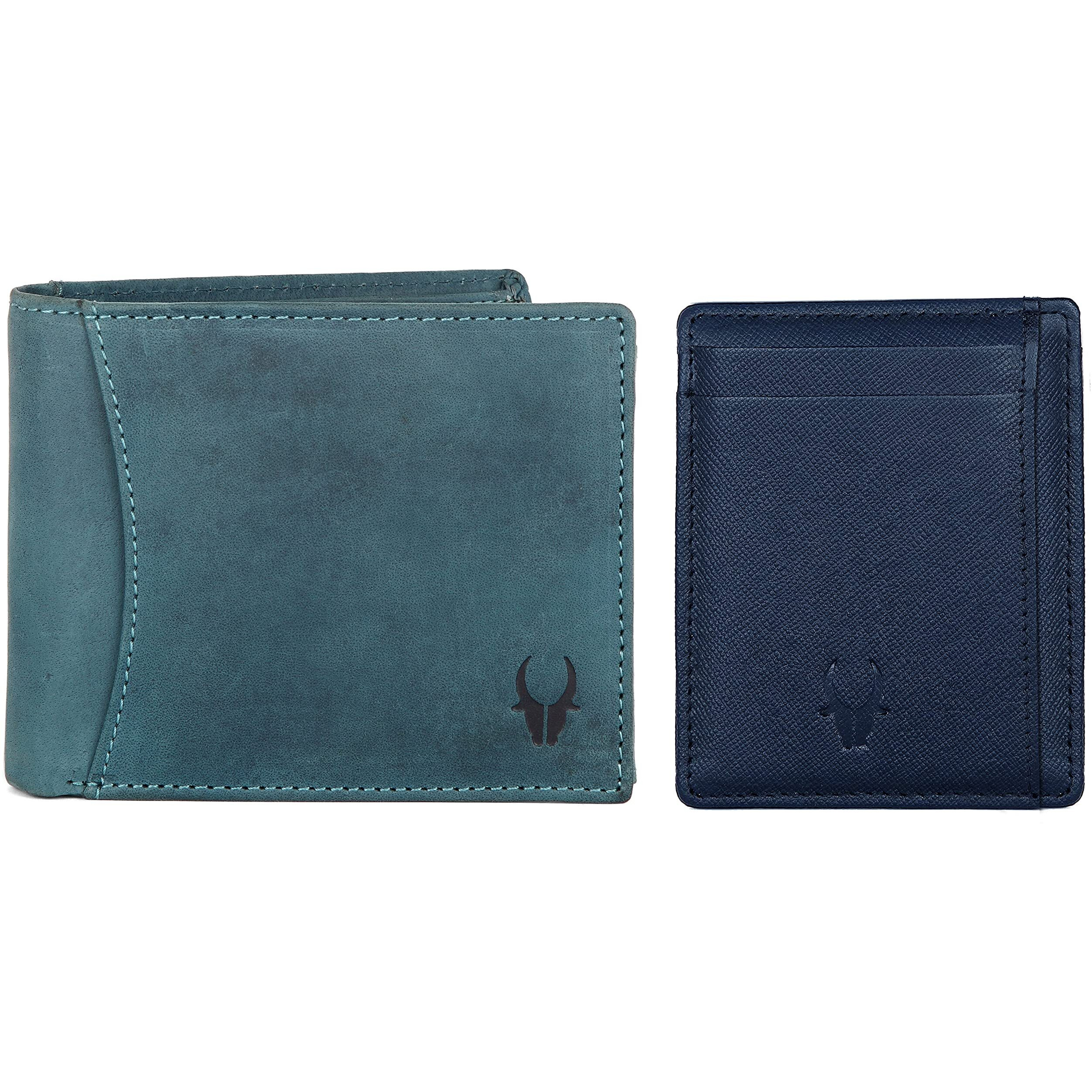 WildHorn Blue Leather Men s Wallet and Card Case (WH1173)