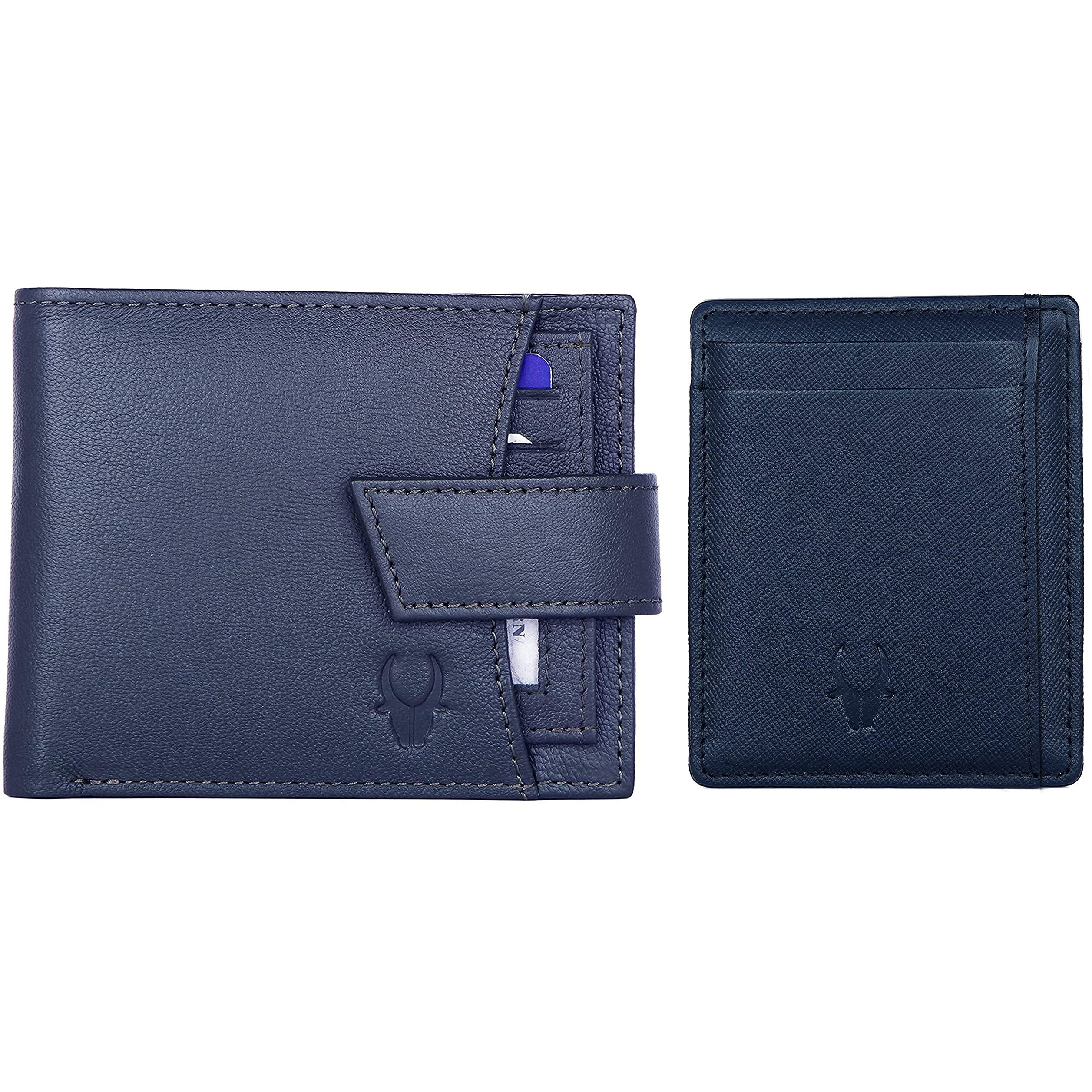 WildHorn Leather Wallet & Blue Safiano Card Case Combo Gift Hamper for Men