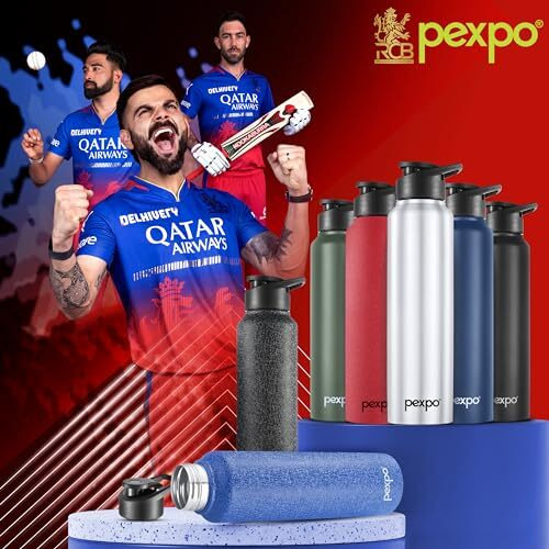 PEXPO Chromo Stainless Steel Sports/Fridge Sipper Water Bottle 1 Litre, Black Pack of 6| Eco friendly | BPA Free | Water Bottle for Office, Gym, School, Yoga, Trekking, Men, Women and Kids