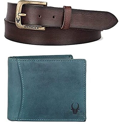 WildHorn Blue Leather Men s Wallet & Belt Combo Set (WH1173)