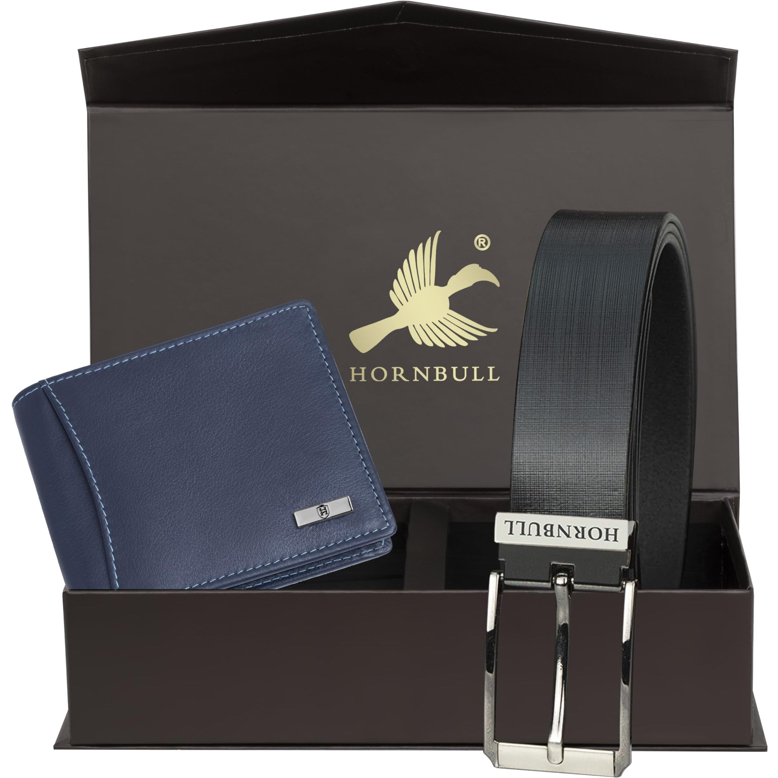 HORNBULL Combo Gift For Men | Navy Wallet and Black Belt Men s Combo Gift Set | Leather Wallets for men | Men s Wallet BW10482