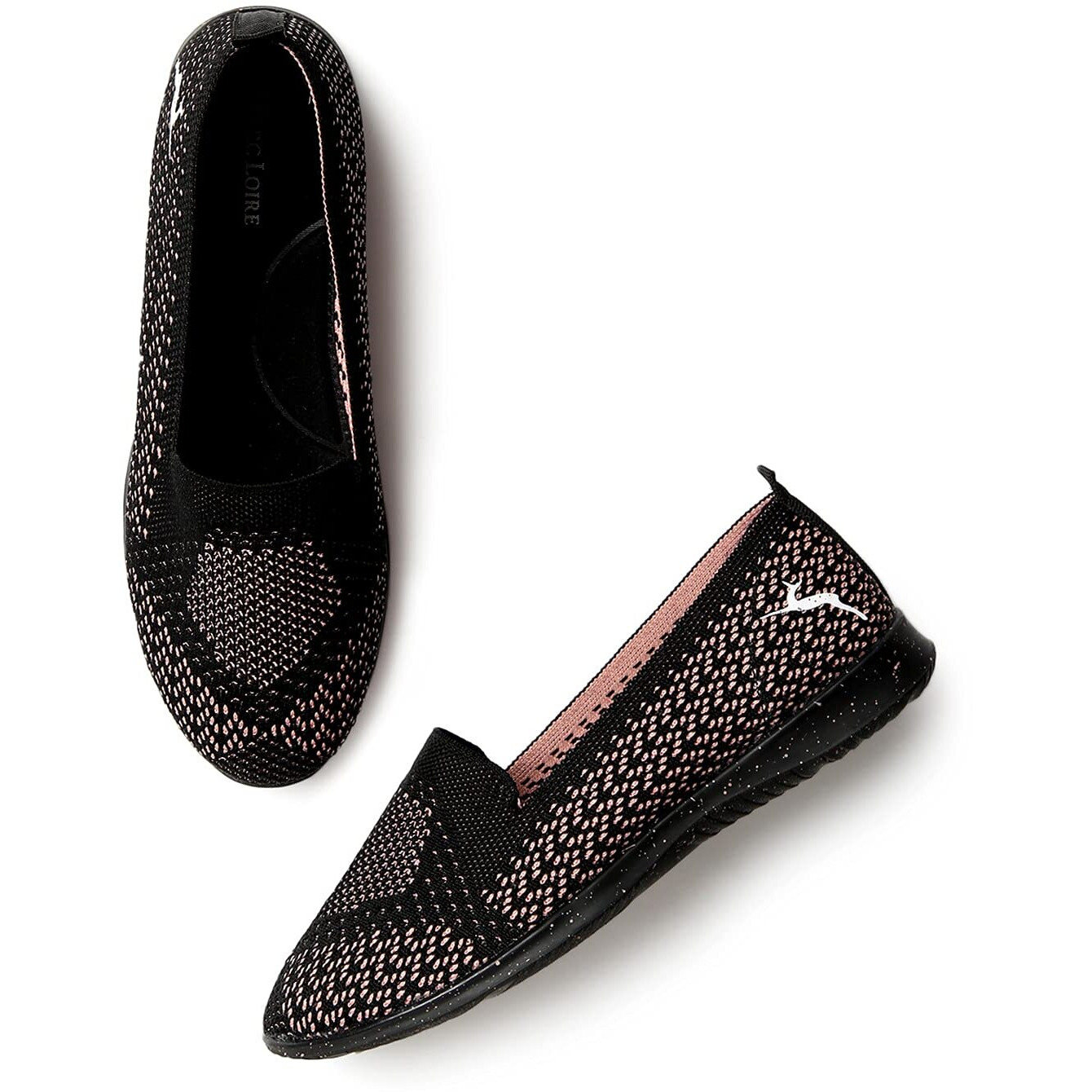 Marc Loire Women s Athleisure Lightweight Active Wear Knitted Black Casual Slip on Ballerina Shoes, 7 UK