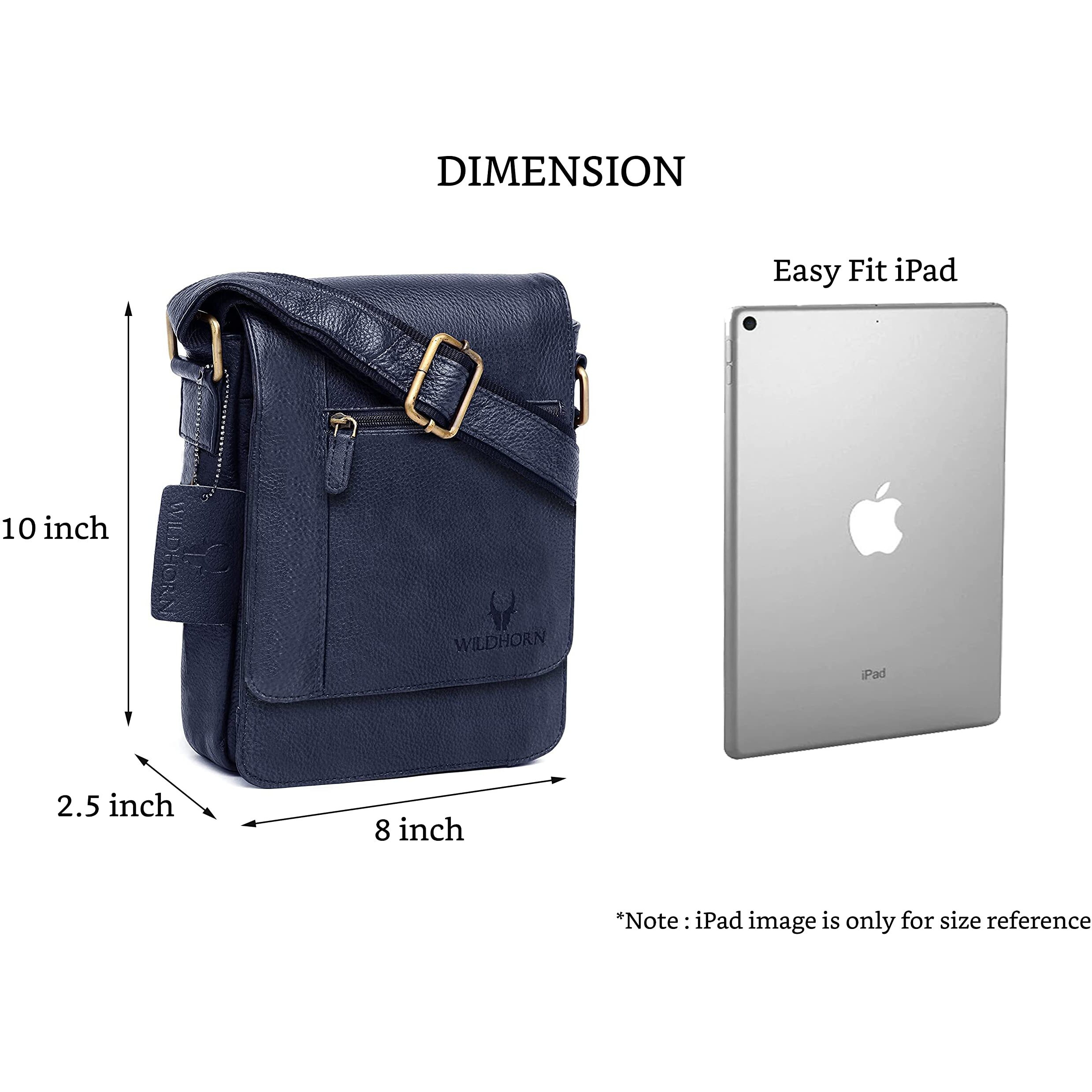 WildHorn Leather Sling Messenger Bag for Men I Multipurpose Crossbody Bag I Travel Bag with Adjustable Strap I IDIMENSION L- 8 inch H- 10.5 inch W- 2.75 inch
