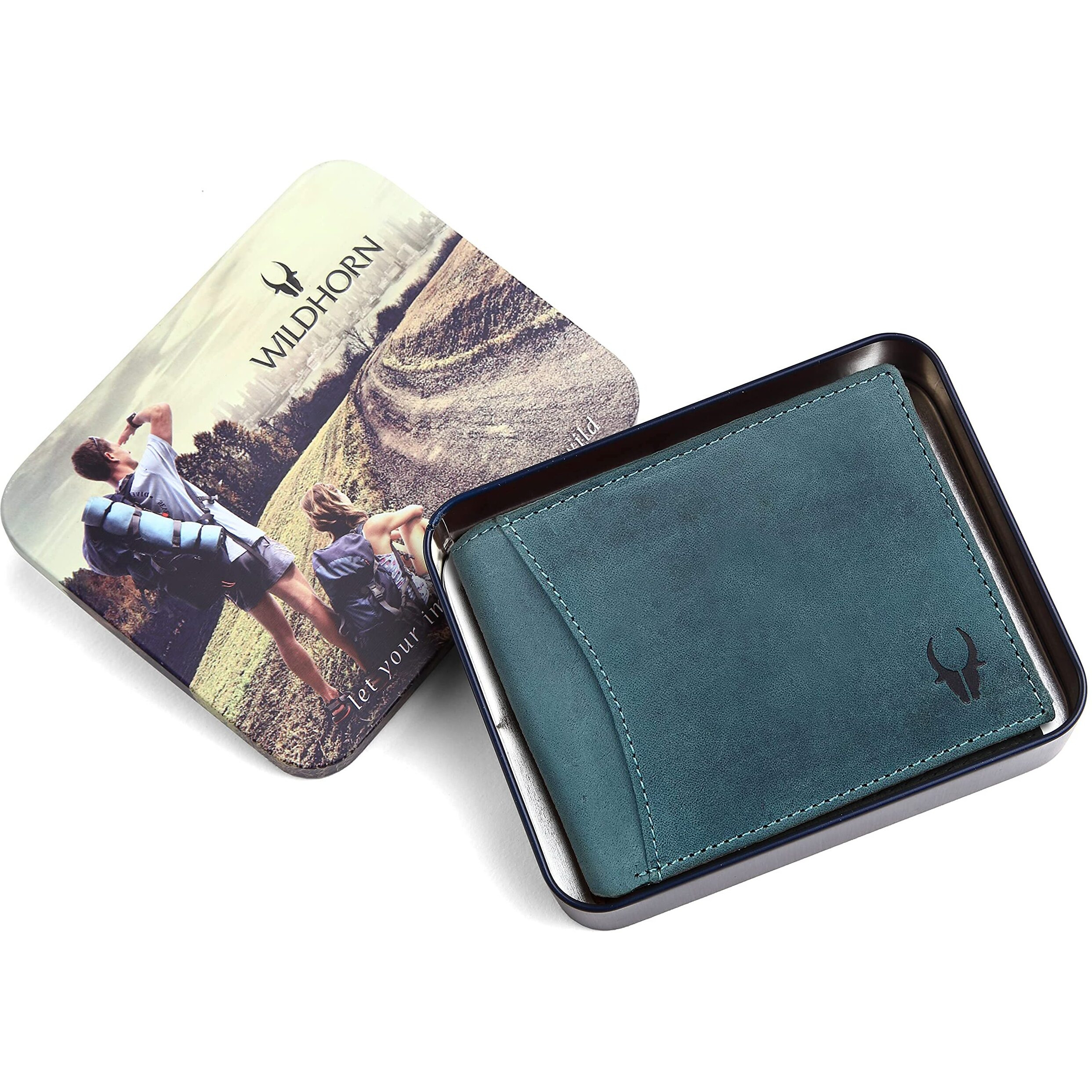 WildHorn Blue Leather Wallet for Men I 9 Card Slots I 2 Currency & Secret Compartments I 1 Zipper & 3 ID Card Slots