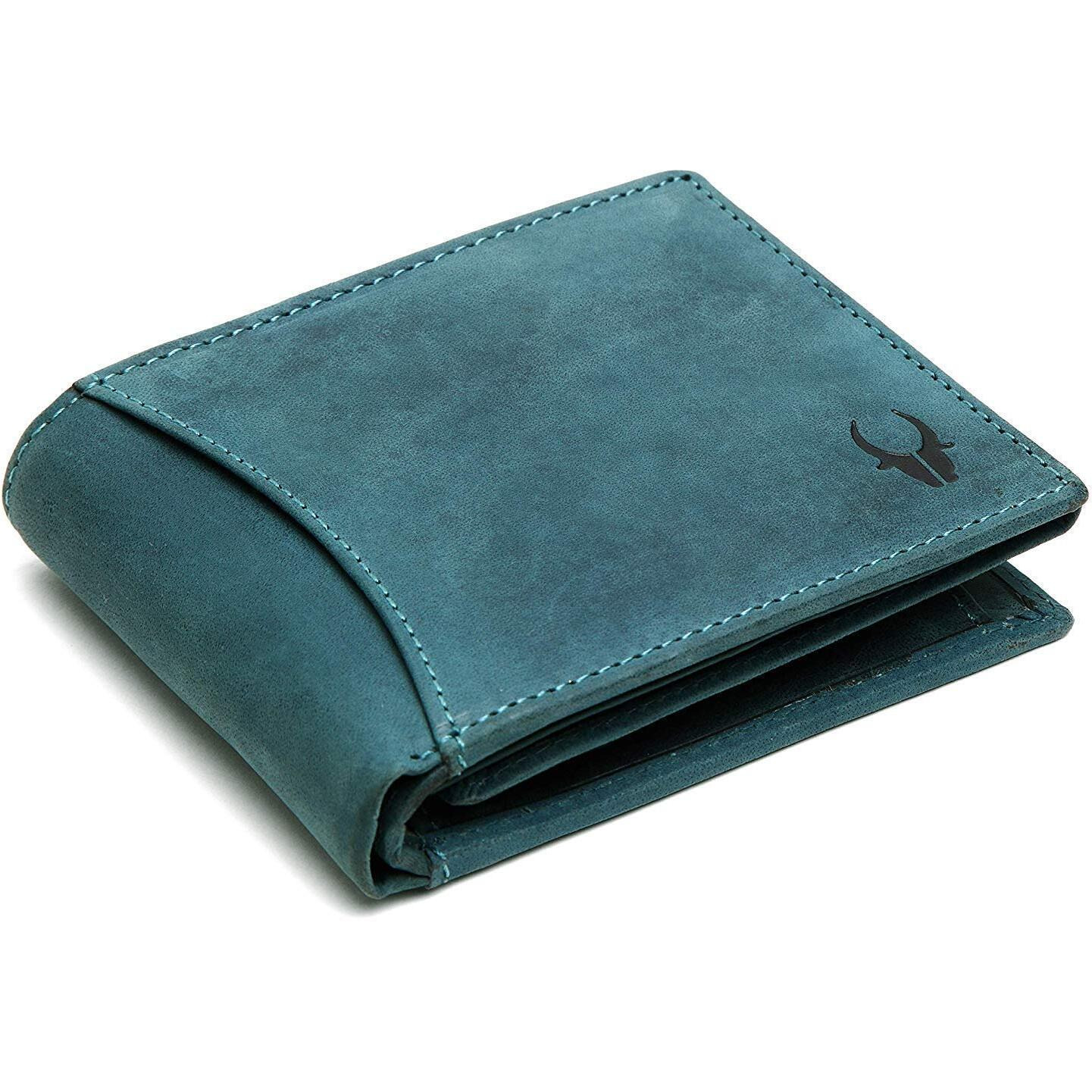 WildHorn Blue Leather Wallet for Men I 9 Card Slots I 2 Currency & Secret Compartments I 1 Zipper & 3 ID Card Slots