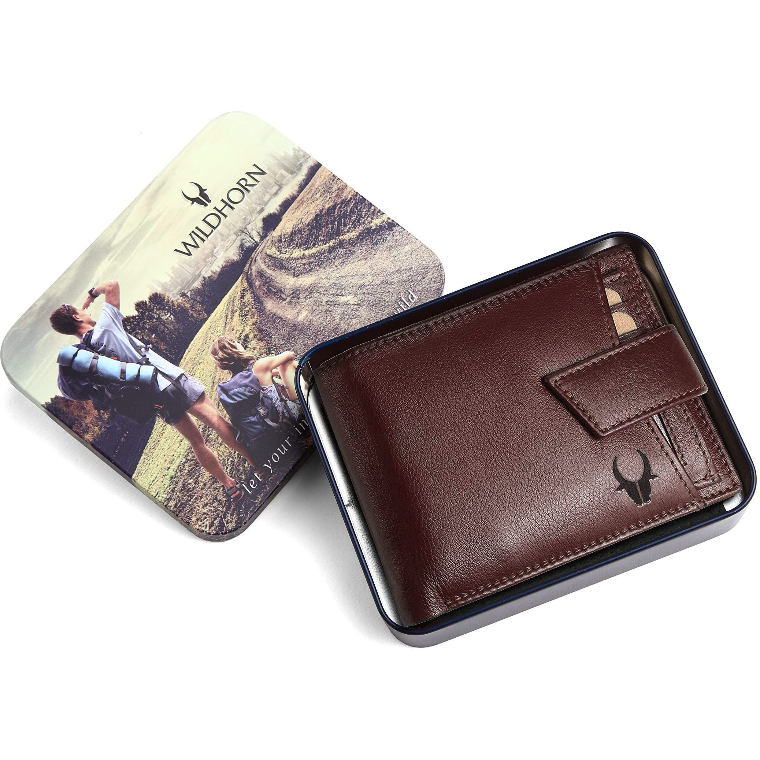 WildHorn Maroon Leather Wallet with Tin Box for Men (Garnet Maroon)