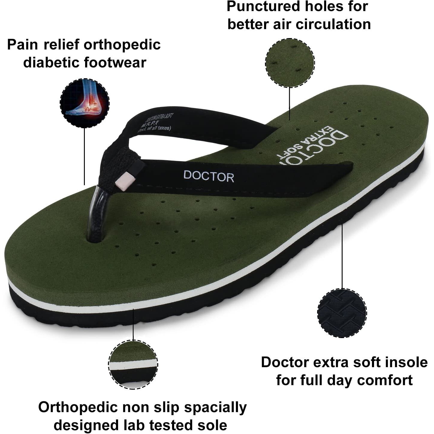 DOCTOR EXTRA SOFT House Slipper for Women s Care Dr Orthopaedic Super Comfort Fitting Flat Cushion Chappal Flip-Flop for Ladies and Girls D-19-OLIVE-9 UK
