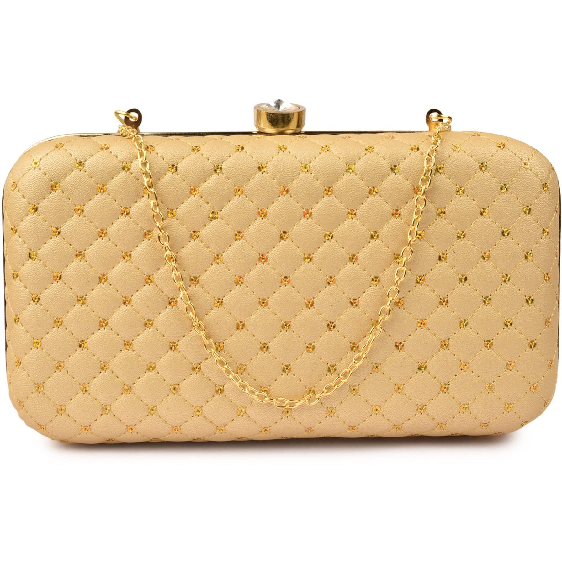 AILTINO Women Box Clutch Stylish and Latest (Sequence Gold)
