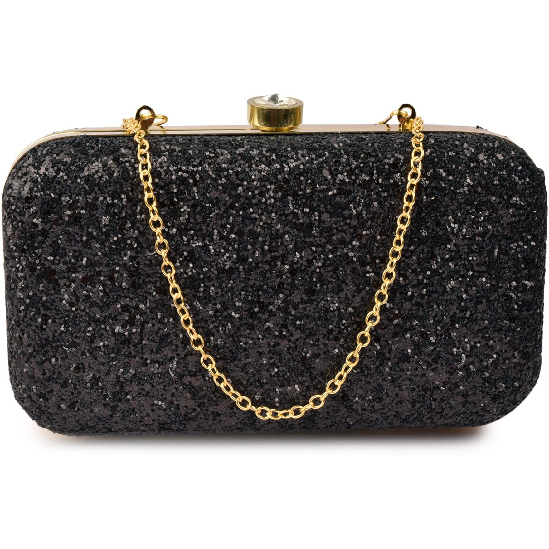 AILTINO Women Box Clutch Stylish and Latest (Metallic Black)