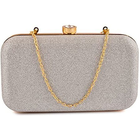 AILTINO Women Box Clutch Stylish and Latest (Sparkling Silver)