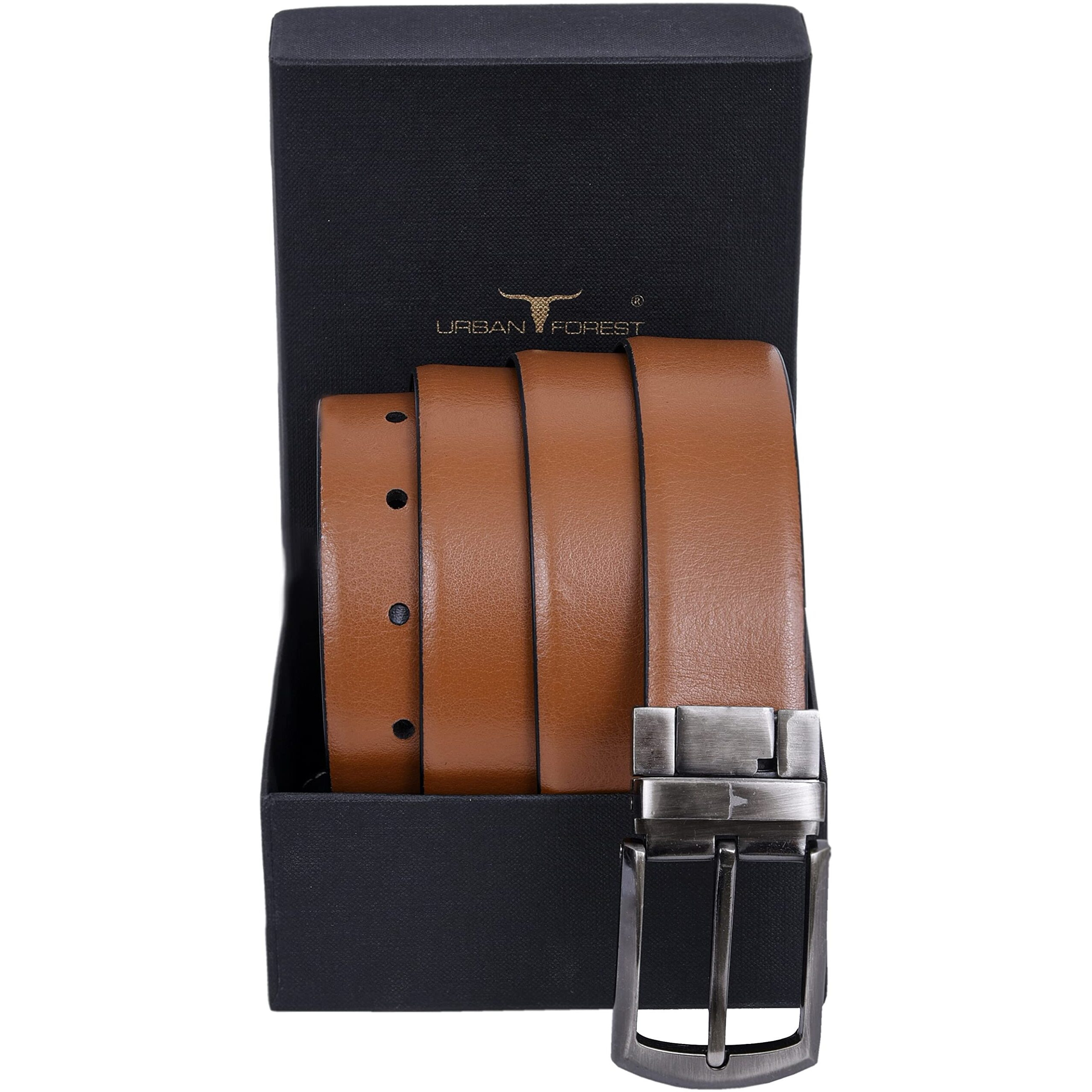 URBAN FOREST Andrew Black/Tan Formal Reversible Leather Belt for Men