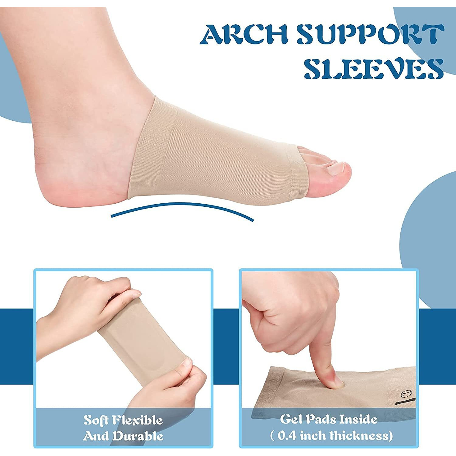 GRANVILL Foot Care Plantar Fasciitis Arch Support Sleeves for foot pain,muscle relaxation with soft Neoprene Cushion for Women & Men Feet Orthopedic Pad,Free Size-1 Pair