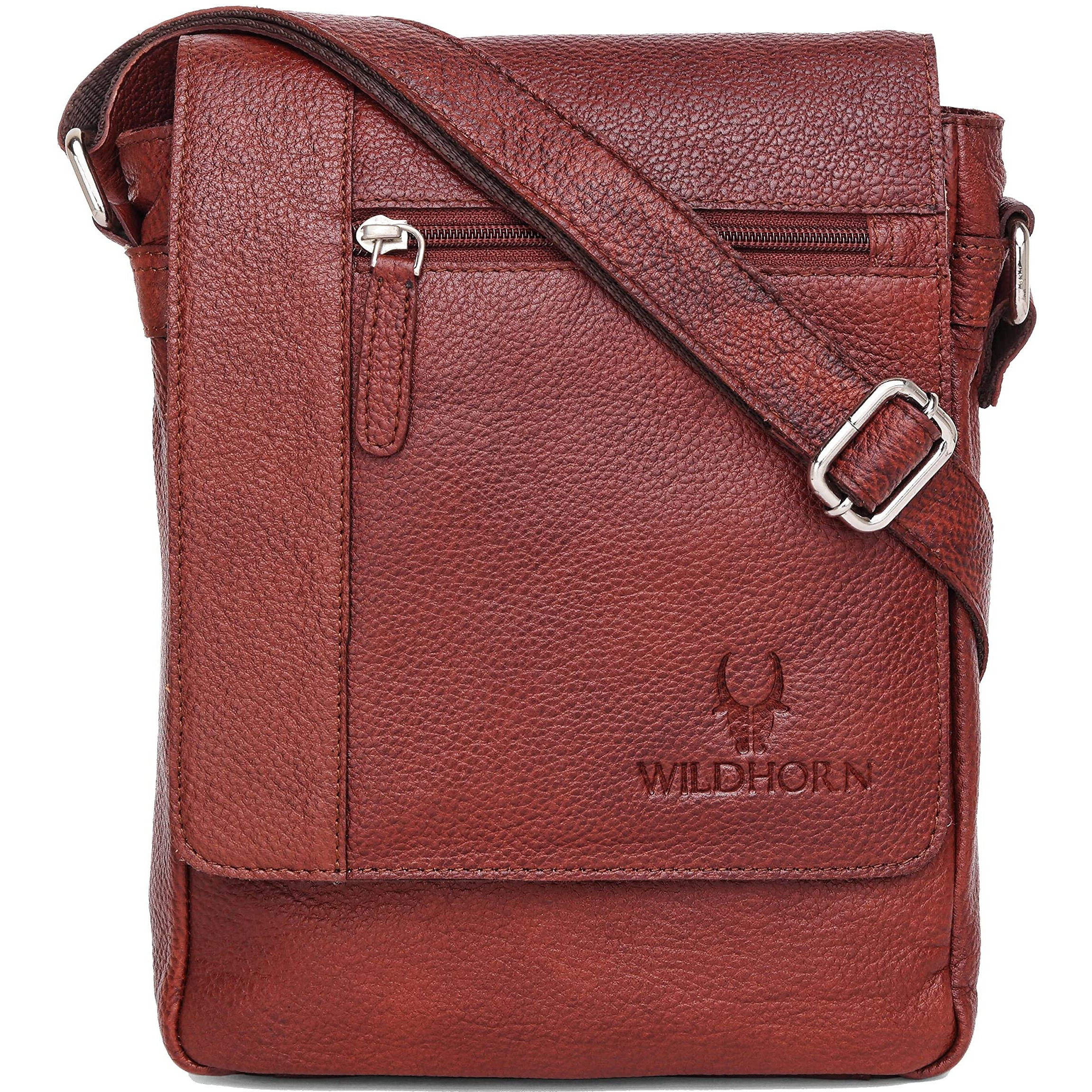 WildHorn Leather Sling Messenger Bag for Men I Multipurpose Crossbody Bag I Travel Bag with Adjustable Strap I IDIMENSION L- 8 inch H- 10.5 inch W- 2.75 inch