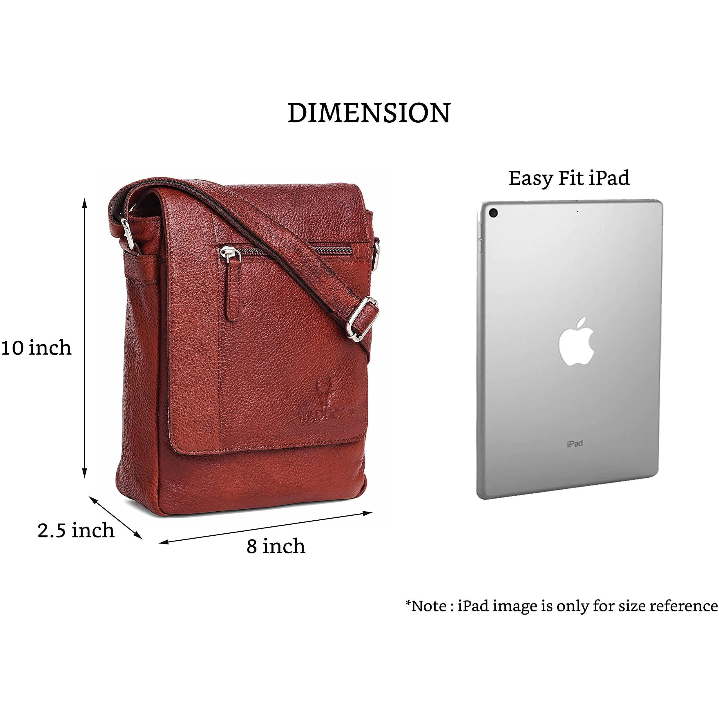 WildHorn Leather Sling Messenger Bag for Men I Multipurpose Crossbody Bag I Travel Bag with Adjustable Strap I IDIMENSION L- 8 inch H- 10.5 inch W- 2.75 inch