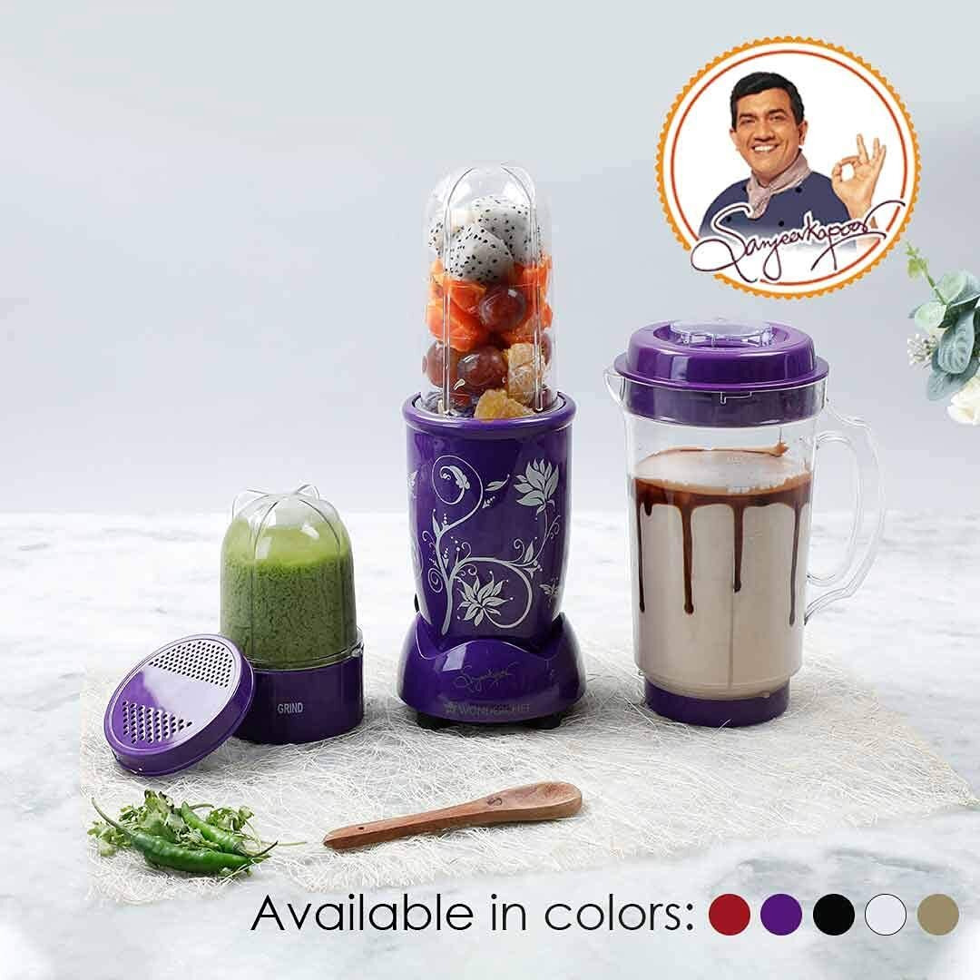 Wonderchef Nutri-Blend Juicer, Mixer, Grinder, Blender & Smoothie Maker|22000 Rpm, 500 Watts 100% Full Copper Motor|3 Unbreakable Jars|2 Years Warranty|Recipe Book By Chef Sanjeev Kapoor|Purple