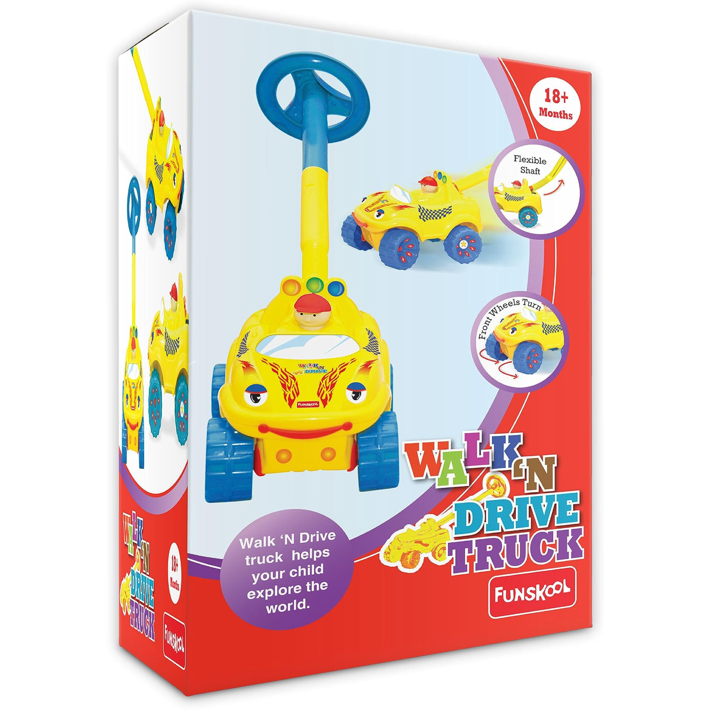 Funskool Giggles - Walk N Drive Truck, Push And Pull Toy For Kids, Steering Wheel Toy, Encourages Walking And Pretend Play, 18 Months & Above, Infant And Preschool Toys, Multicolour