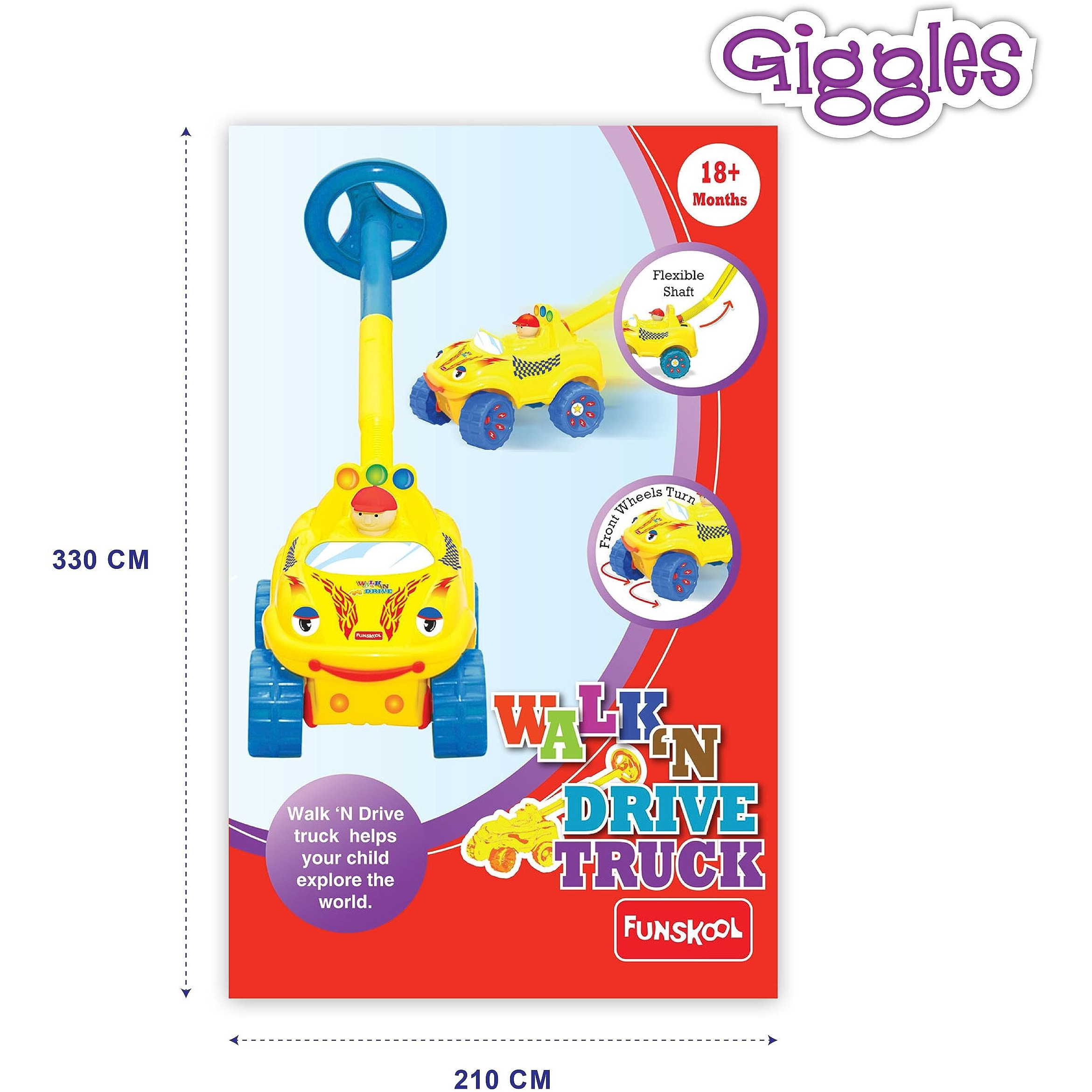 Funskool Giggles - Walk N Drive Truck, Push And Pull Toy For Kids, Steering Wheel Toy, Encourages Walking And Pretend Play, 18 Months & Above, Infant And Preschool Toys, Multicolour