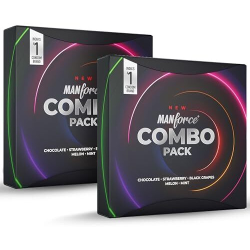 Manforce Combo, Lubricated Flavoured Condoms For Men | 40 Pcs | Chocolate, Strawberry, Black Grapes, Melon & Mint | IndiaS No. 1* Condom Brand For Safe Sex